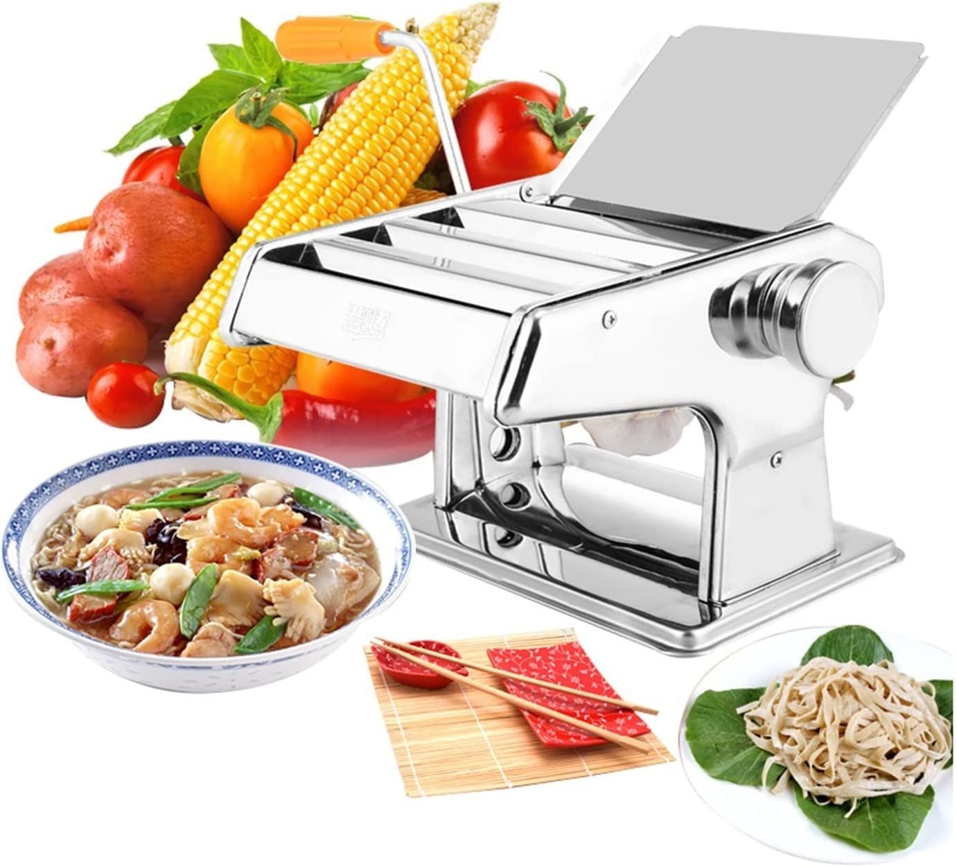 Stainless Steel Manual Pasta Maker Machine - Adjustable Thickness with Aluminum Alloy Rollers & Cutter - Perfect for Homemade Spaghetti, Fettuccini, Lasagna - Ideal for Italian Cooking, Family Meals & DIY Kitchen Projects