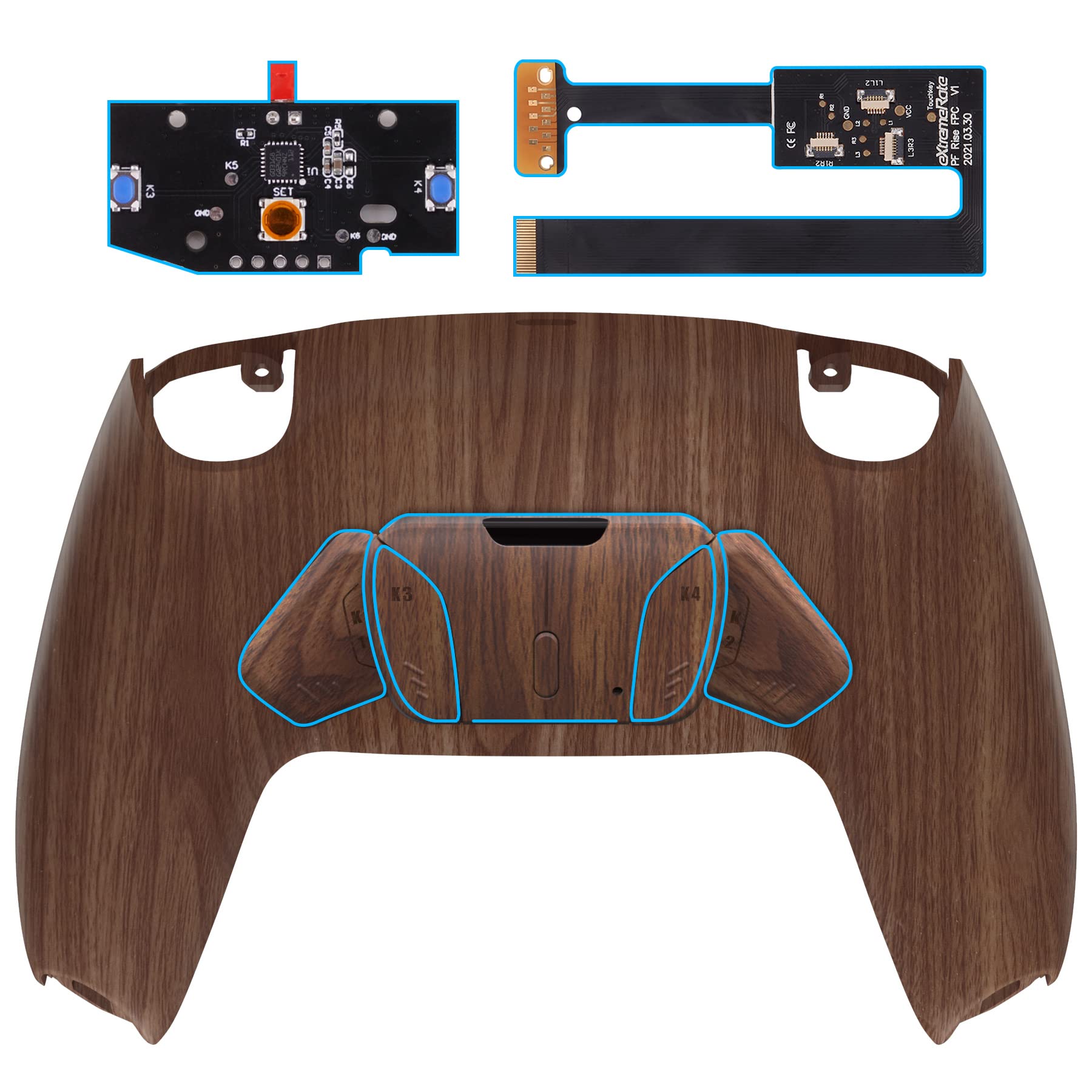 eXtremeRate Wood Grain Programmable RISE4 Remap Kit for PS5 Controller (BDM-010 & BDM-020) - Back Buttons, Upgrade Board & Redesigned Shell - Perfect for Competitive Gaming & Custom Controller Mods