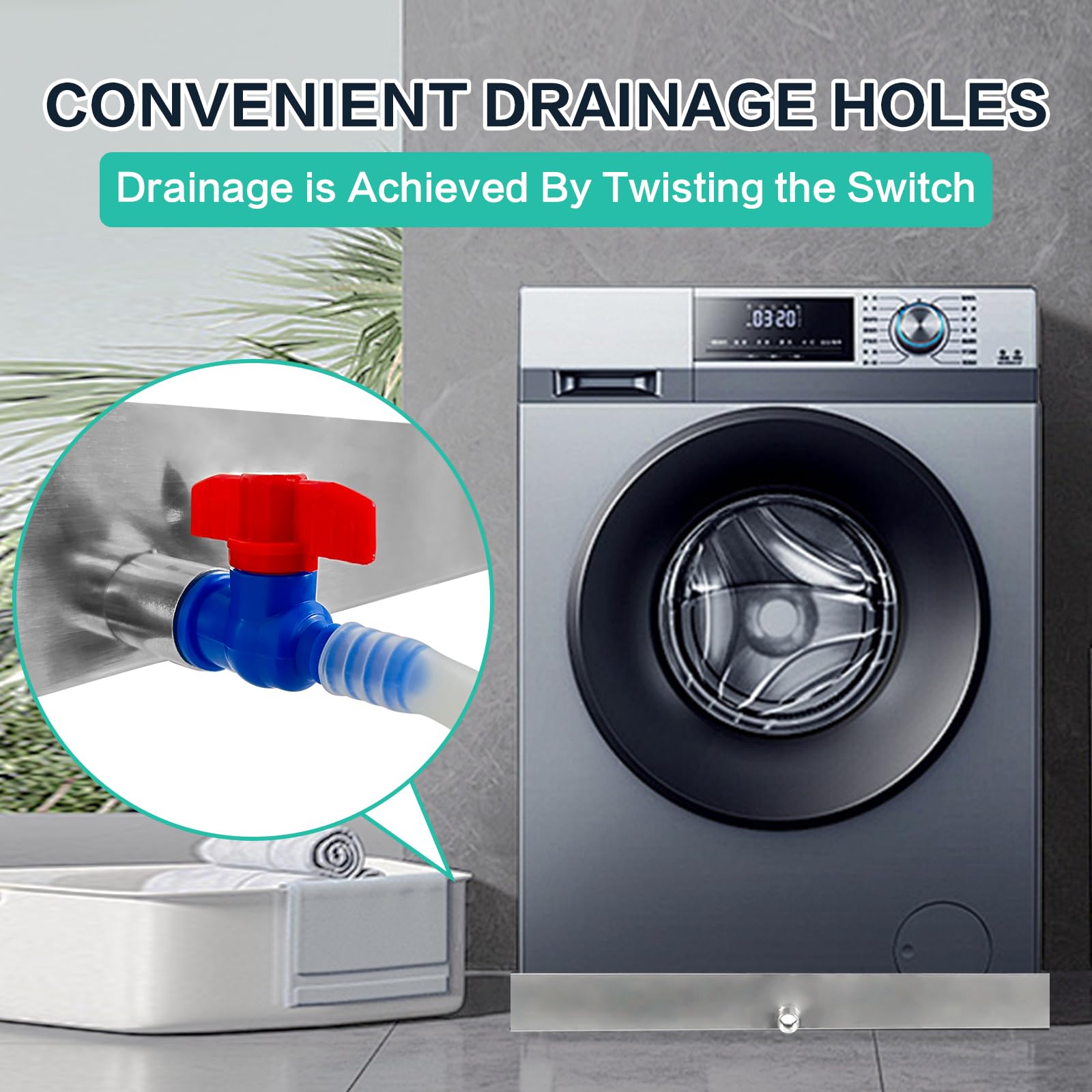28''x30''x2.5'' Heavy Duty 304 Stainless Steel Washing Machine Drain Pan - Leak Proof Washer Tray with Drain Hole & Hose Adapter for Floor Protection | Ideal for Compact & Standard Washing Machines in Laundry Rooms, Basements & Apartments