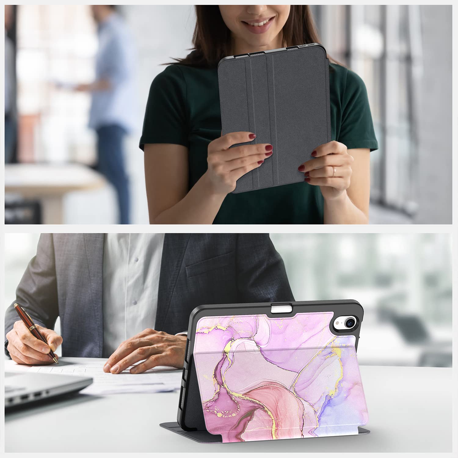 Supveco Slim Protective Case for iPad Mini 7 (A17 Pro) 2024 & iPad Mini 6 2021 8.3 Inch - Soft TPU Back Cover with Pencil Holder & Auto Wake/Sleep Function - Pink - Perfect for Work, School & Travel