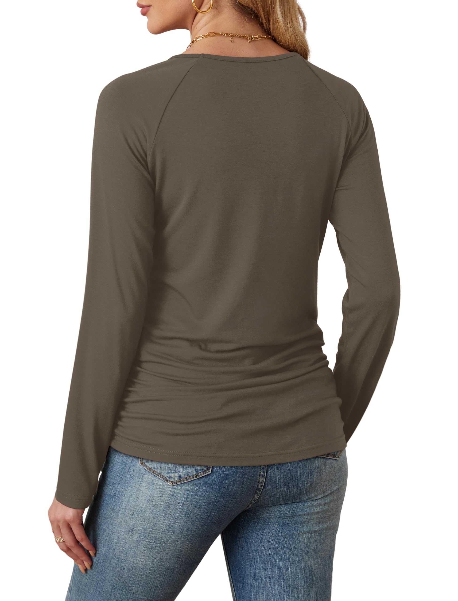 Saloogoe Women's Long Sleeve Blouse - Elegant Crewneck Pleated Button Down Shirt for Work, Office & Casual Outfits | Professional & Stylish Tops for Women