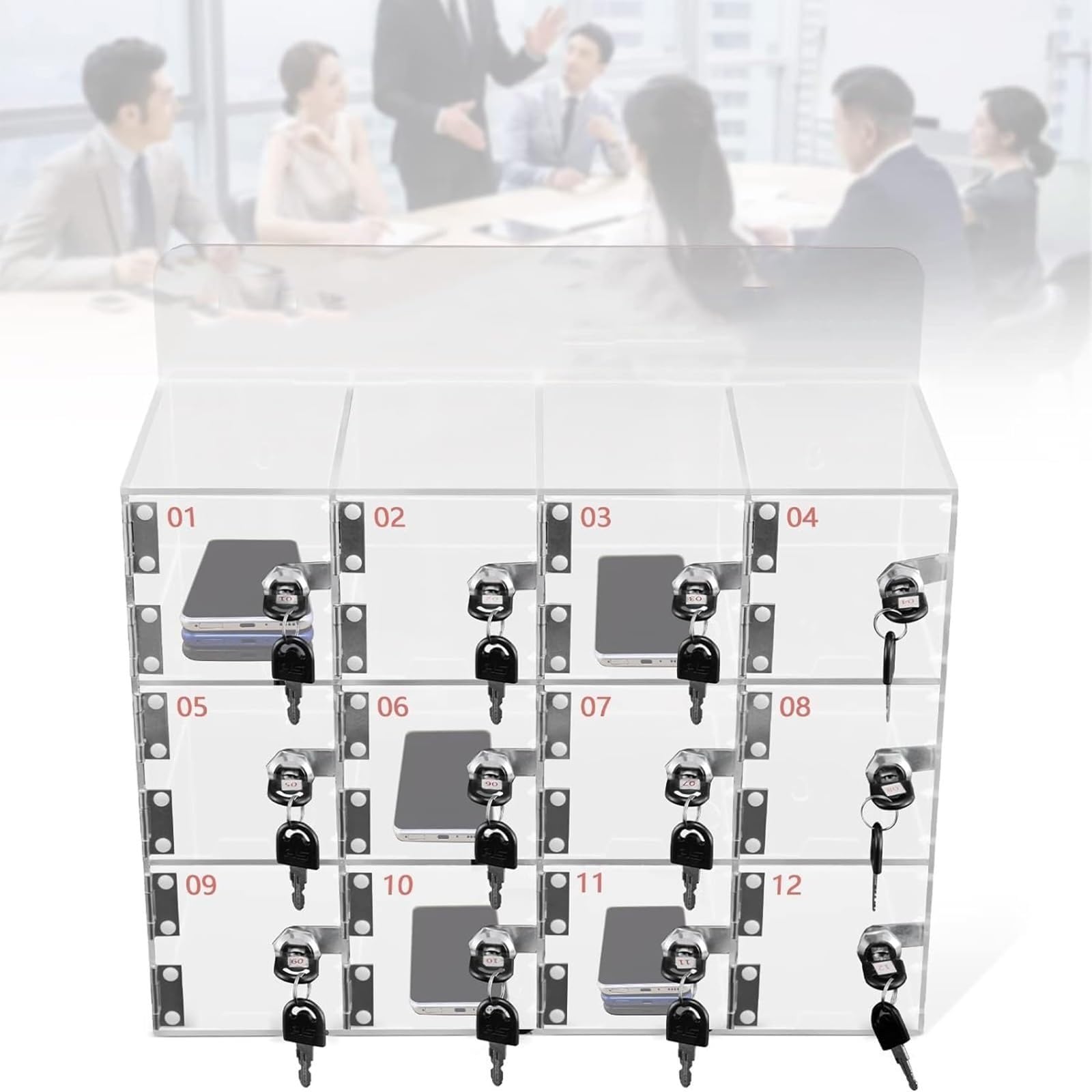 Clear Acrylic Wall Mounted Cell Phone Storage Locker with Lock & Key - 12/15/20/25 Slots Organizer for Office, School, Classroom & Factory | Perfect for Device Management in Workplaces, Educational Settings & Manufacturing Facilities