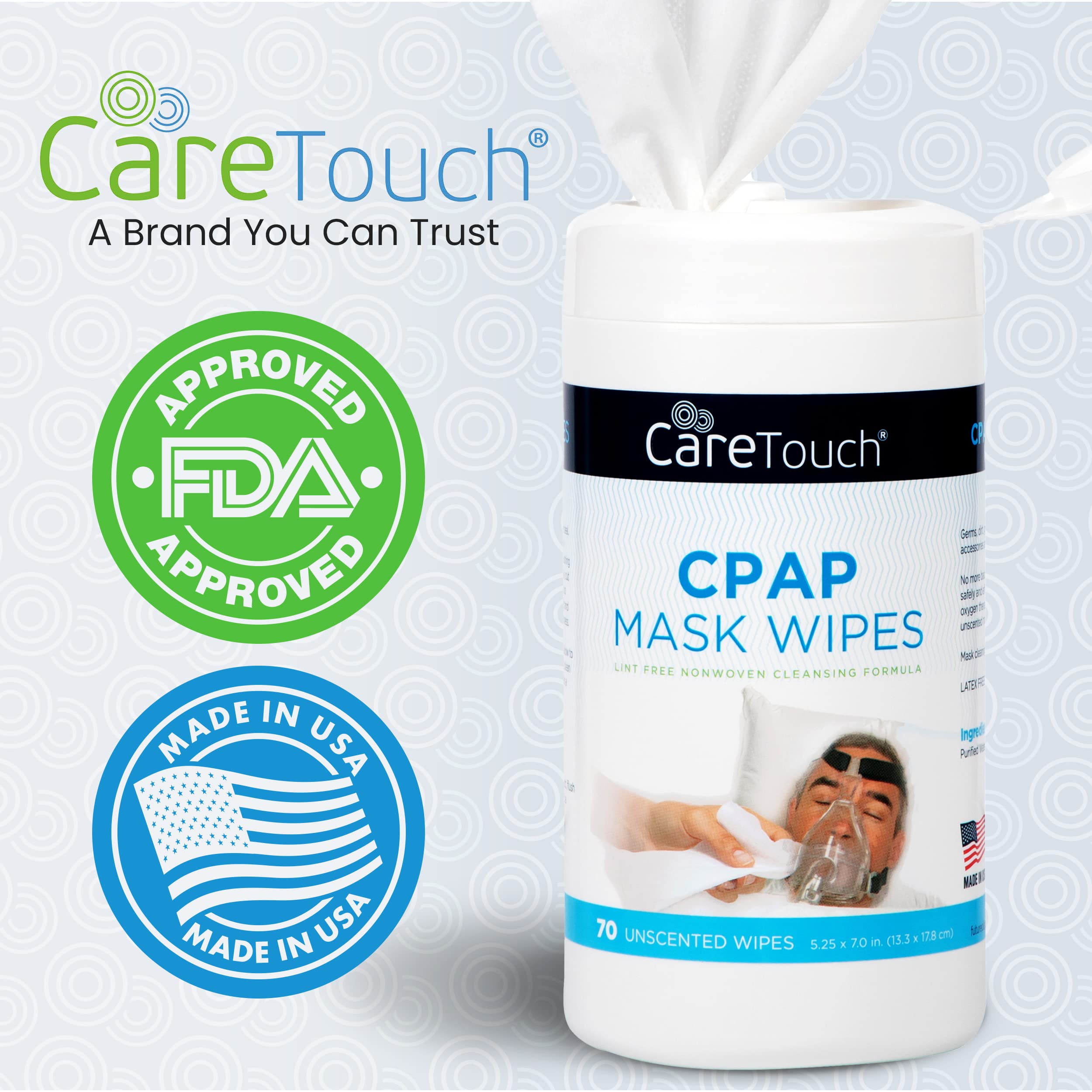 CareTouch Unscented CPAP Cleaning Wipes - 210 Count (3x70) for CPAP Mask Care