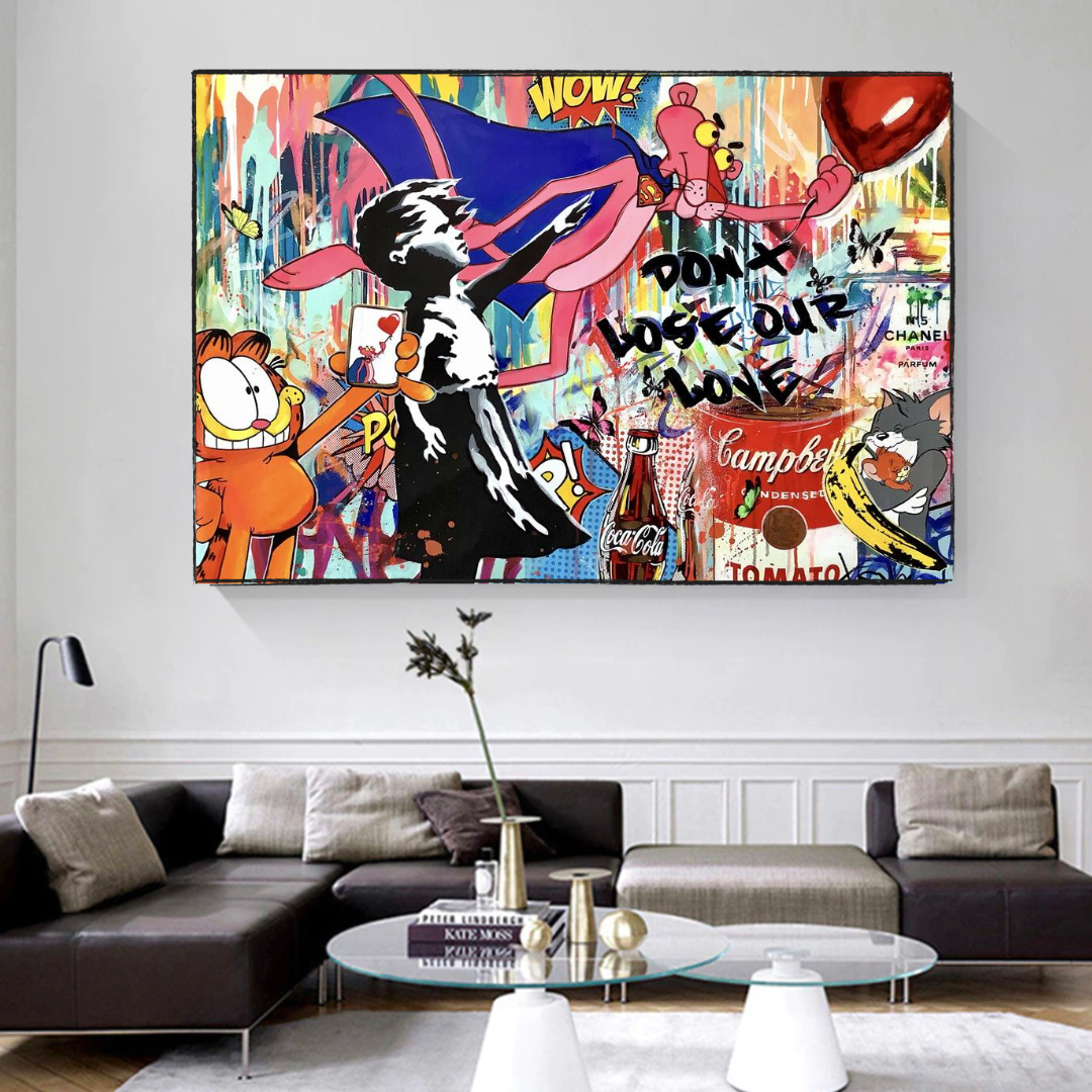Banksy 'Don't Lose Love' Canvas Wall Art Print - Urban Street Art Home Decor for Living Room, Bedroom & Office