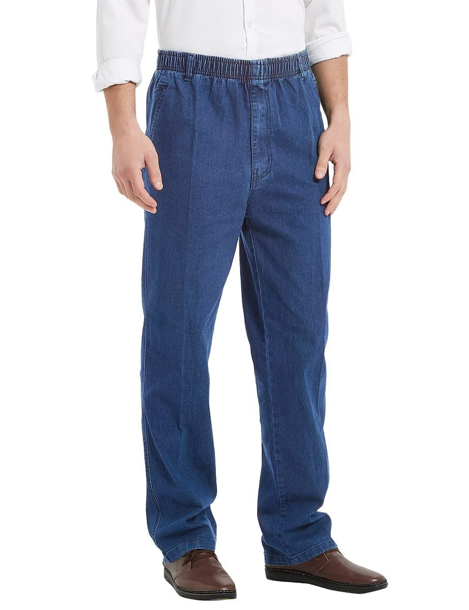 IDEALSANXUN Men's Stretch Elastic Waist Jeans - Comfortable Slim Fit Denim Pants for Casual Wear & Outdoor Activities