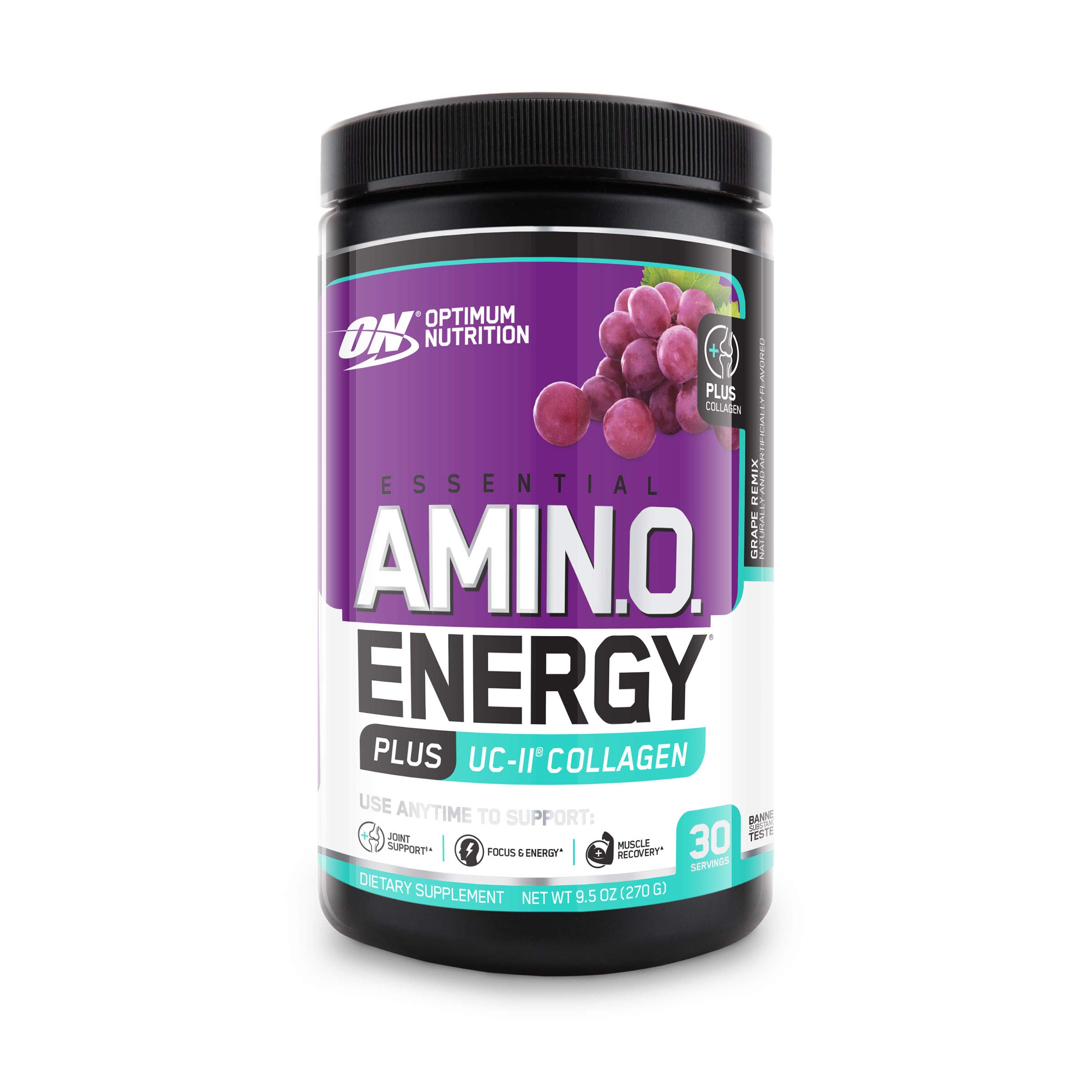 Optimum Nutrition Amino Energy + Collagen Powder - Pre & Post Workout Supplement with BCAAs, Essential Amino Acids & Vitamin C for Muscle Recovery & Immune Support - Grape Flavor, 30 Servings | Ideal for Gym, Fitness & Active Lifestyle
