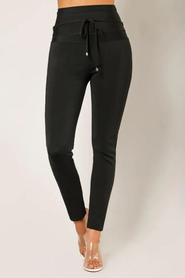Sexy High Waist Rayon Bandage Pants for Women - Black, Grey, Pink - Slim Fit Stretchy Celebrity Style Leggings - Perfect for Night Out, Club, Party & Casual Wear
