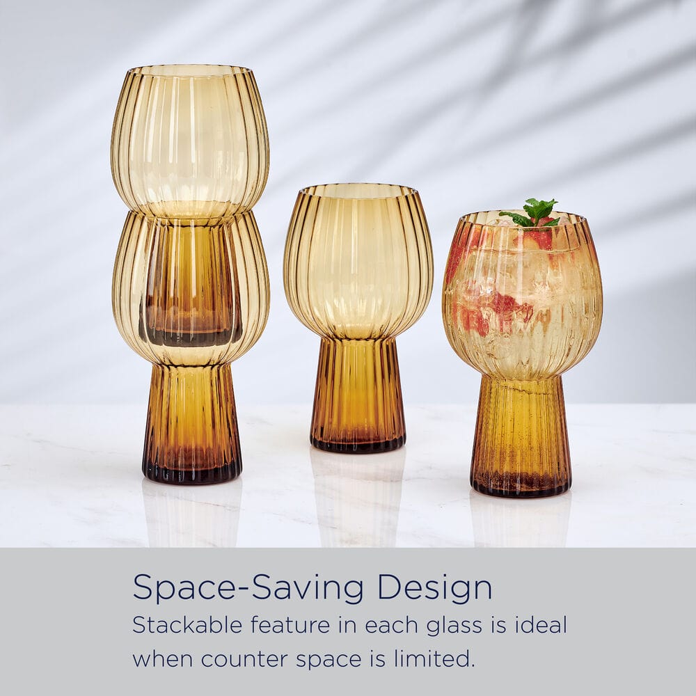 Phoebe Optic Amber Set of 4 Elegant Goblet Beverage Glasses - Perfect for Wine Tasting, Cocktail Parties & Home Bar Decor