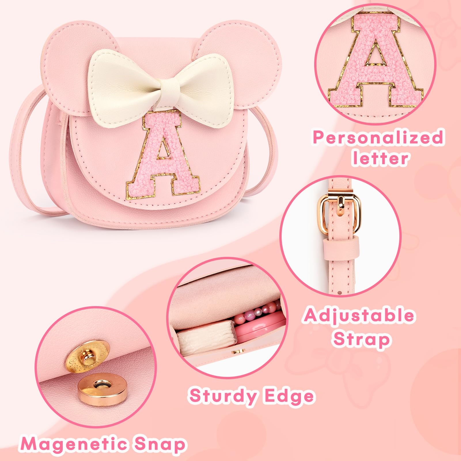Mibasies Toddler Purse for Girls Age 3-8 | Cute Mini Mouse Ears Handbag in Pink | Perfect Birthday Gift for 2-4 Year Old Girls | Pretend Play, Dress Up & Party Accessory