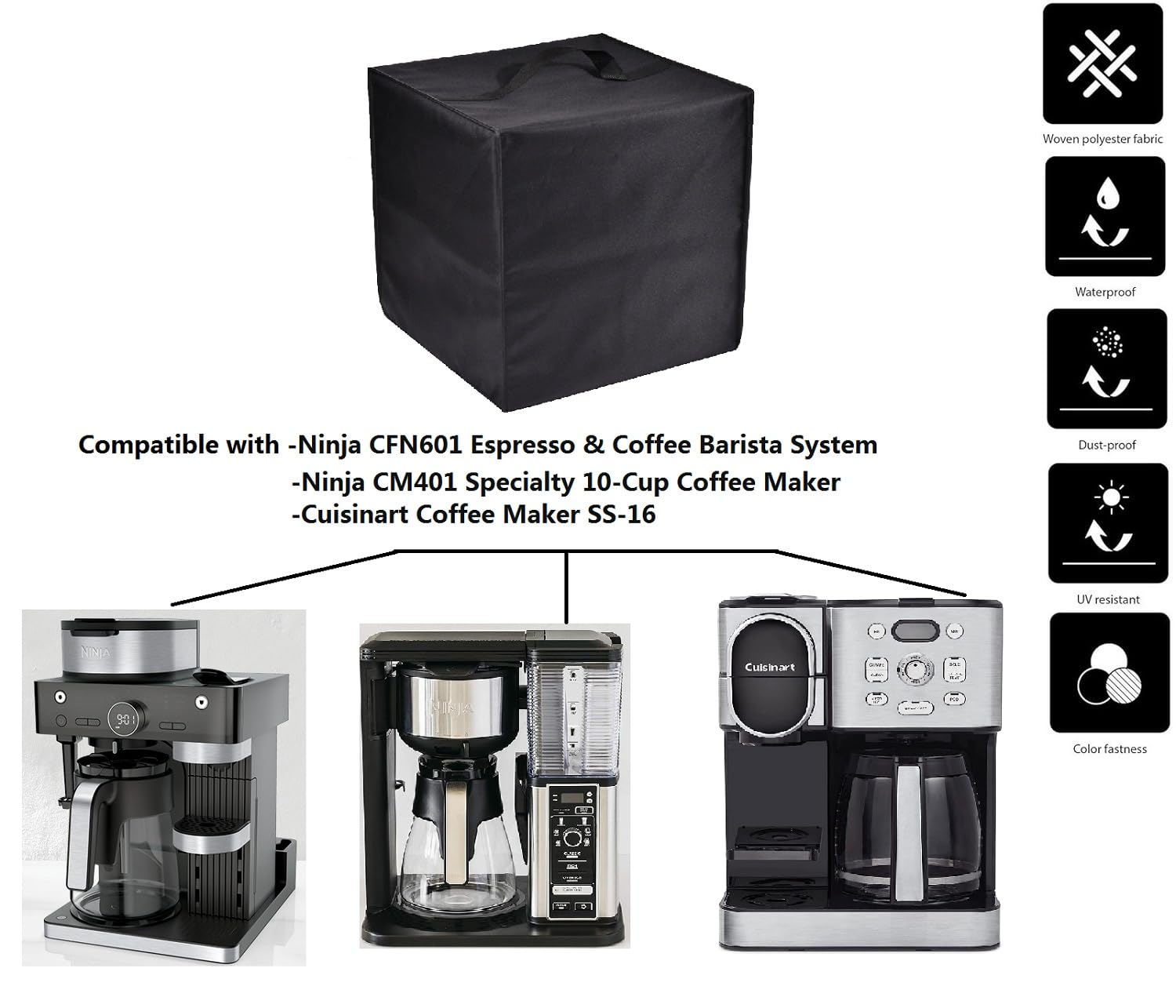 AF-WAN Universal Coffee Maker Dust Cover - Waterproof & UV Resistant, Fits Ninja CFN601 Espresso & Coffee Barista System, Ninja CM401, Cuisinart SS-16 - Perfect for Kitchen Countertop Protection & Appliance Maintenance (Black)