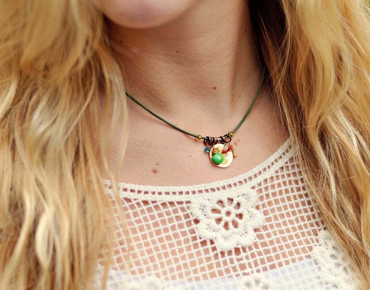 14K Gold OM Pendant Necklace with Genuine Turquoise Stone - Spiritual Jewelry for Meditation, Yoga & Boho Fashion