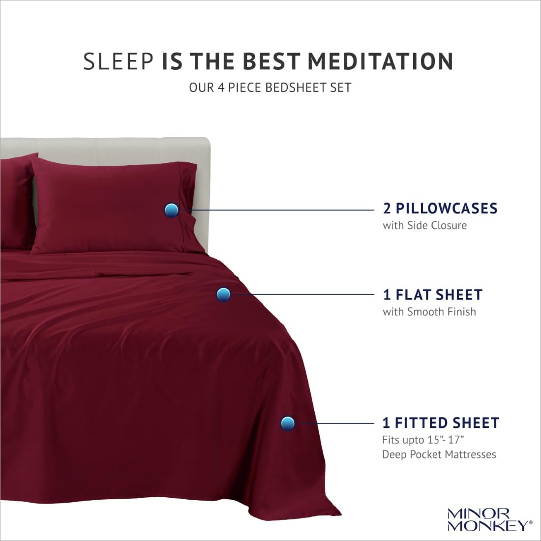 Luxury 1000 Thread Count Egyptian Cotton Sheets Set - King Size 4-Piece Bedding with 16