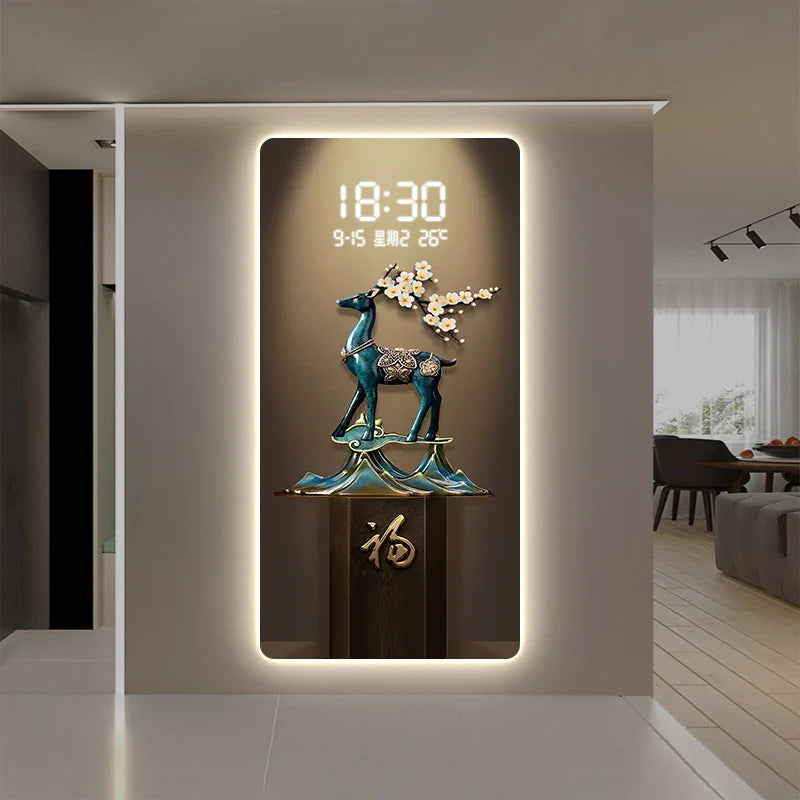 Deer Scenery Digital Wall Clock with Large Display - Modern LED Alarm Clock for Bedroom, Living Room, Office & Home Decor
