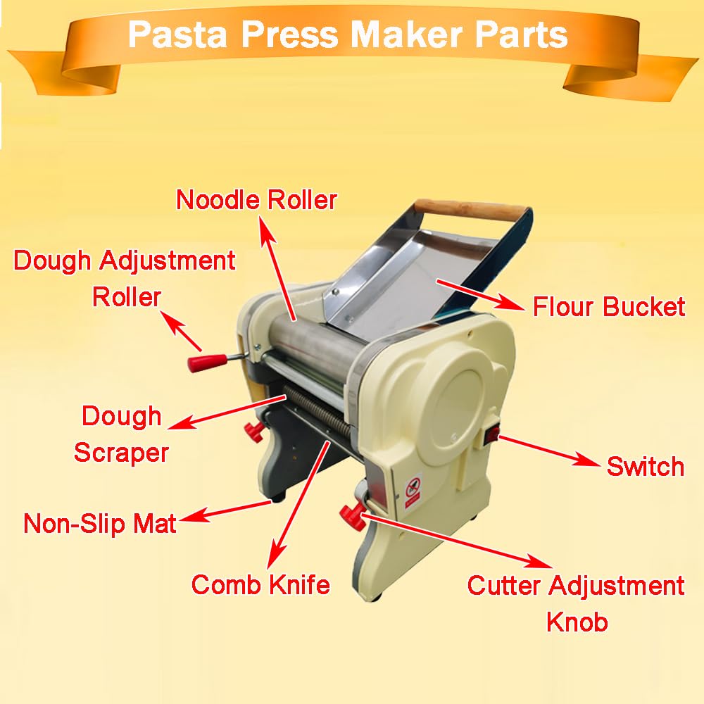 INTBUYING Electric Pasta Maker Machine - Stainless Steel Automatic Noodle Maker with 3mm Round Cutter & Adjustable Thickness for Home & Commercial Use | Perfect for Italian Cuisine, Restaurant Kitchen & Homemade Pasta