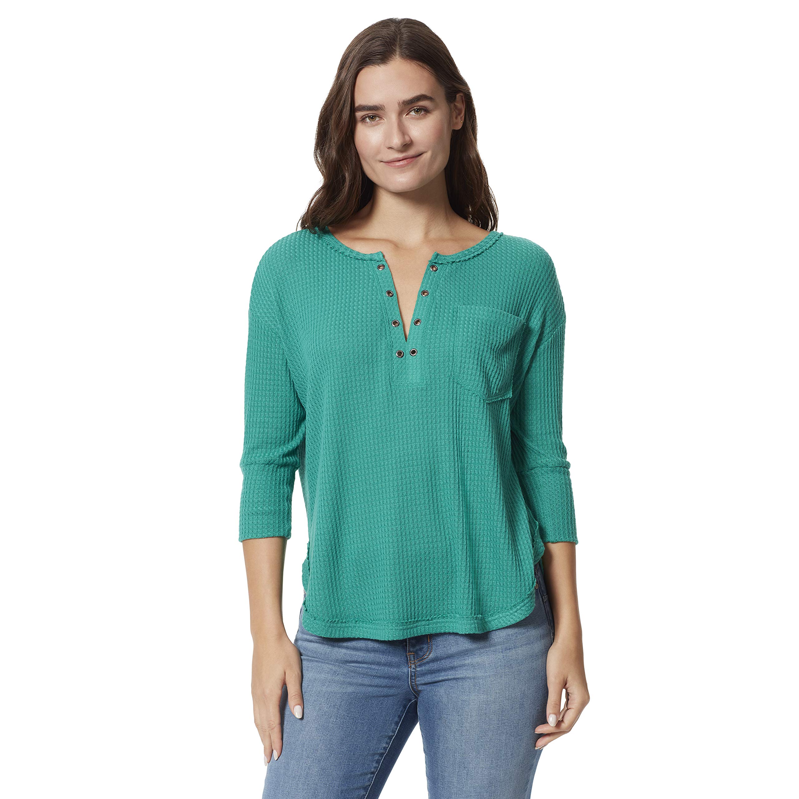 Vintage America Blues Women's Annika Henley Long Sleeve Waffle Knit Top - Soft & Comfortable Casual Shirt for Fall & Winter, Perfect for Layering, Office Wear, and Weekend Outfits