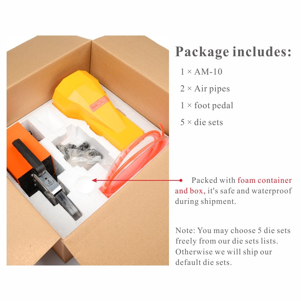 iCrimp AM-10 Pneumatic Crimper Tool for Terminals and Ferrules - 5 Die Sets Included (Up to 16mm²) - Professional Wire Crimping Machine for Electrical and Automotive Applications