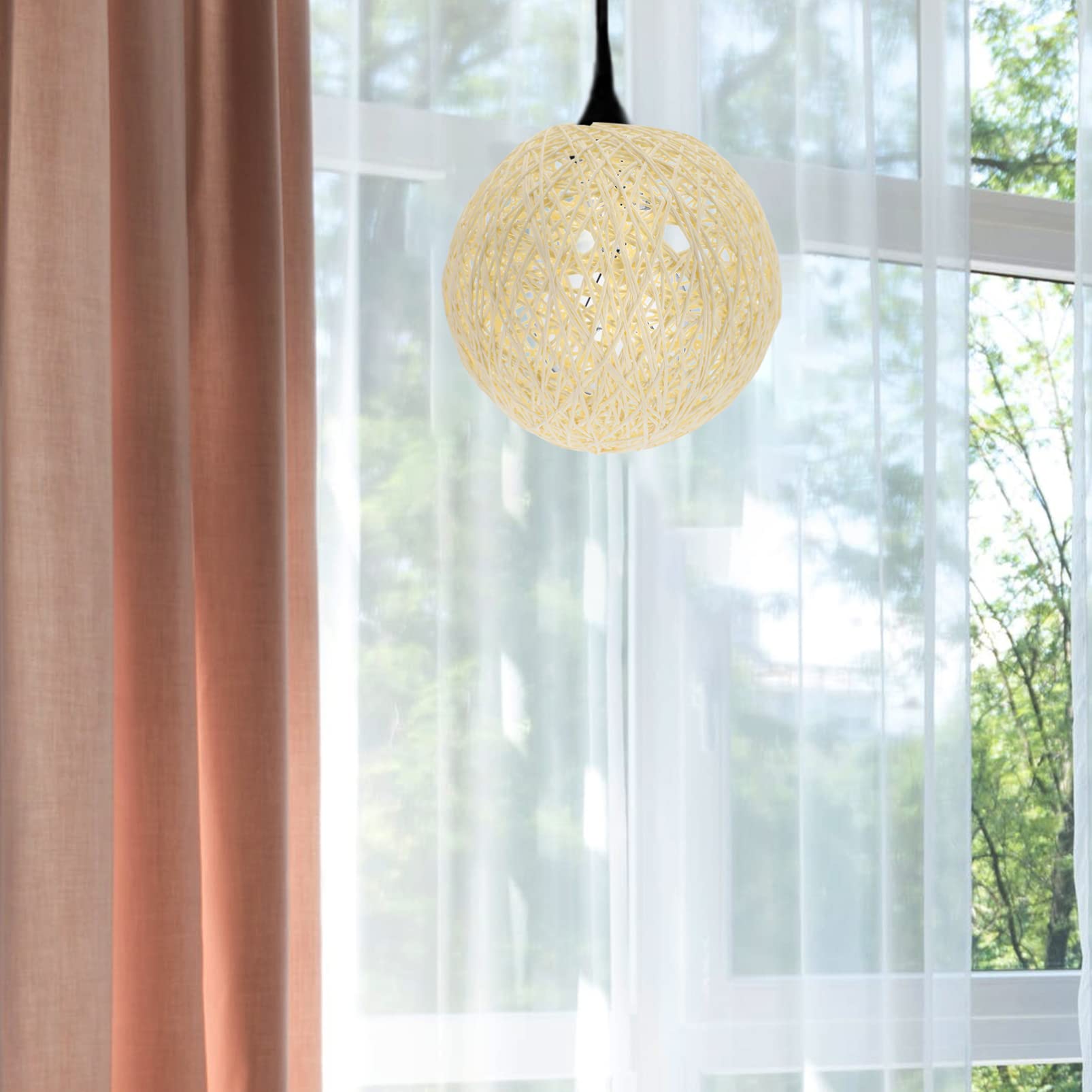 Zerodeko Takraw Drum Pendant Light Fixture - Rustic Hanging Lamp & Table Lamp with Glass Globe Shade - Vintage Japanese Washi Paper Design for Living Room, Bedroom, and Dining Room Lighting