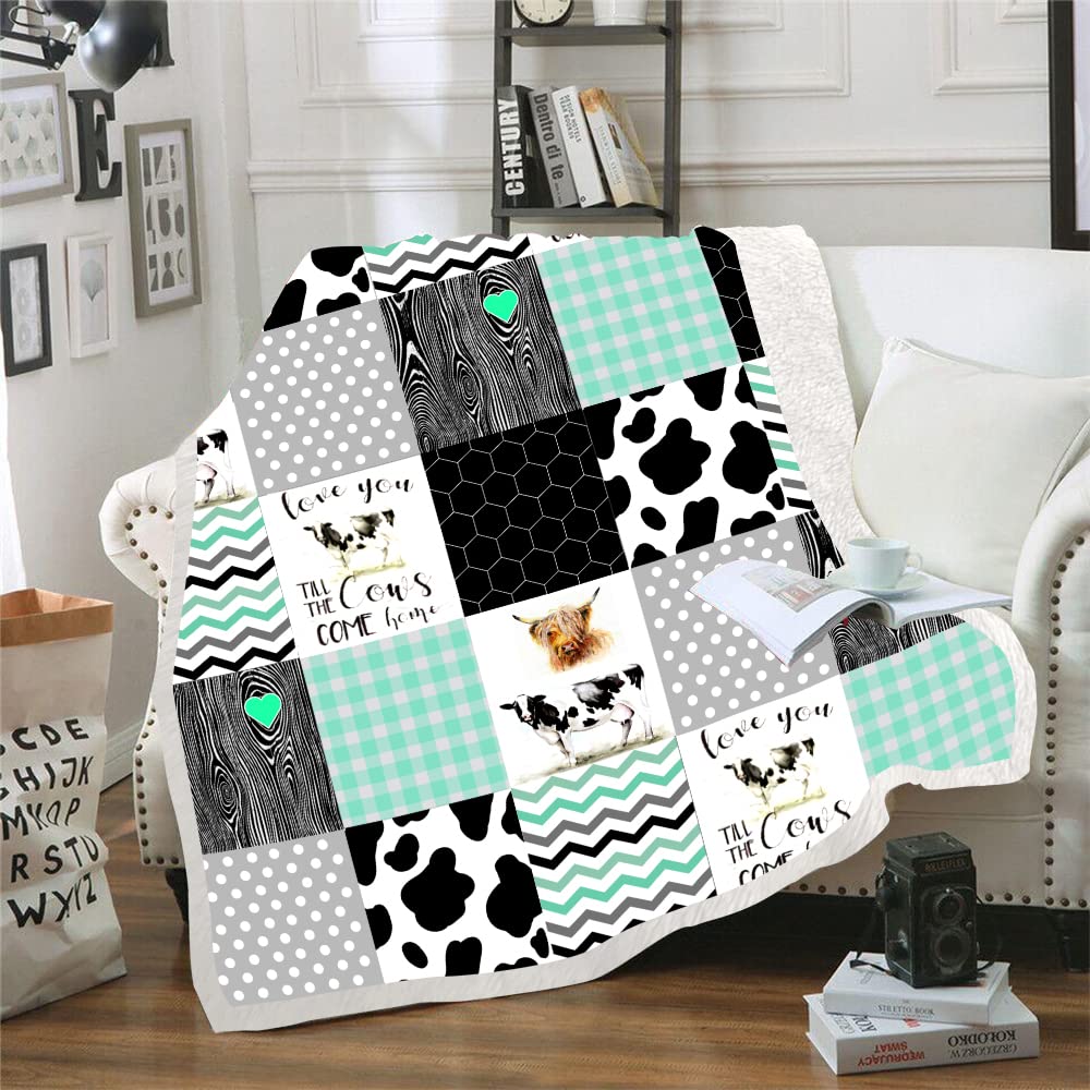 Soft Sherpa Fleece Cow Print Blanket - 50x60 Inch Cozy Plush Farm Animal Throw for Boys, Girls & Women - Cute Cow Themed Bedding & Decor for Home, Nursery, or Farmhouse Style