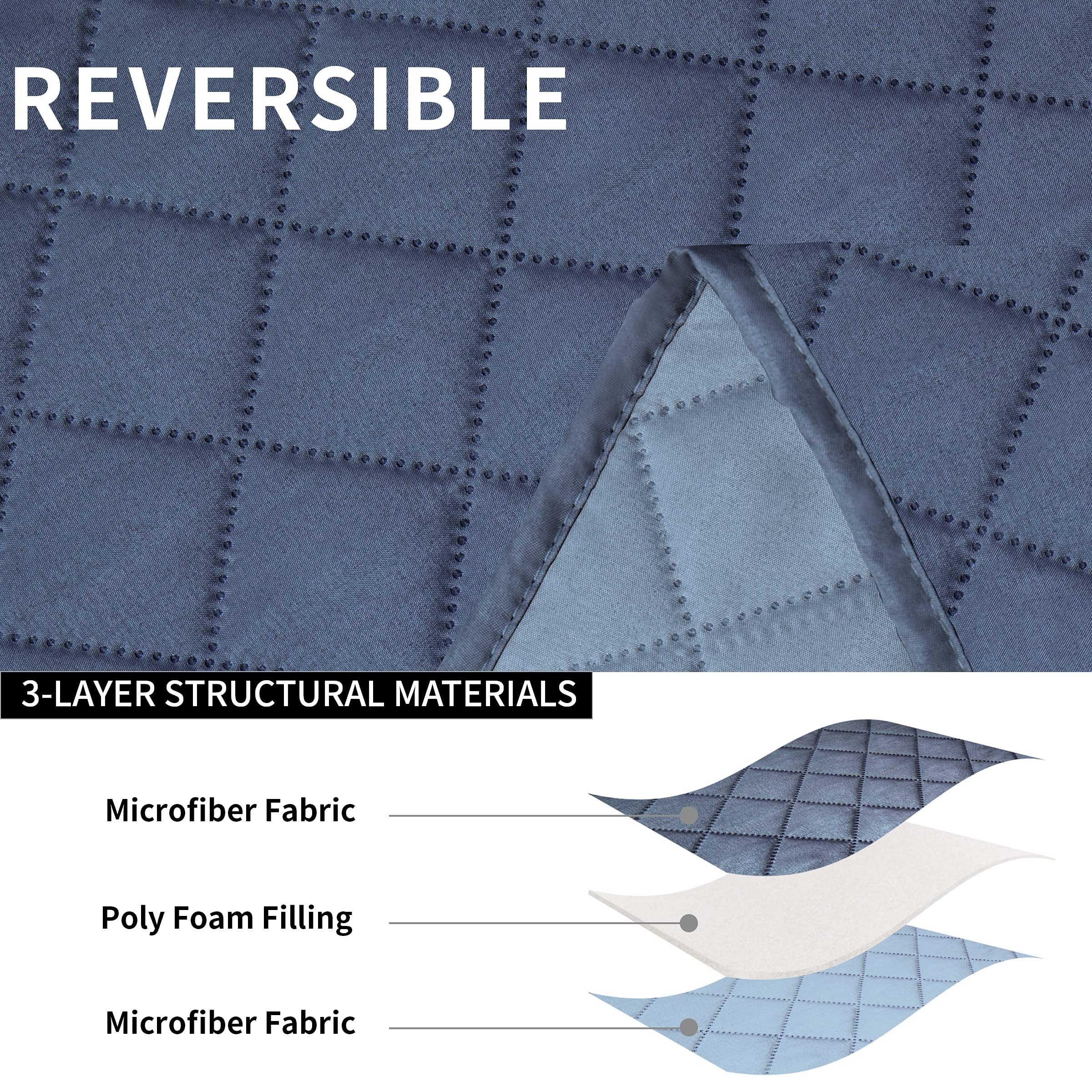 Reversible Recliner Sofa Cover for 2-Seater Double Recliner - Split Design with Elastic Straps - Dark Blue/Light Blue Furniture Protector for Pets, Kids & Home Decor - Perfect for Living Room, Family Room & Pet-Friendly Spaces
