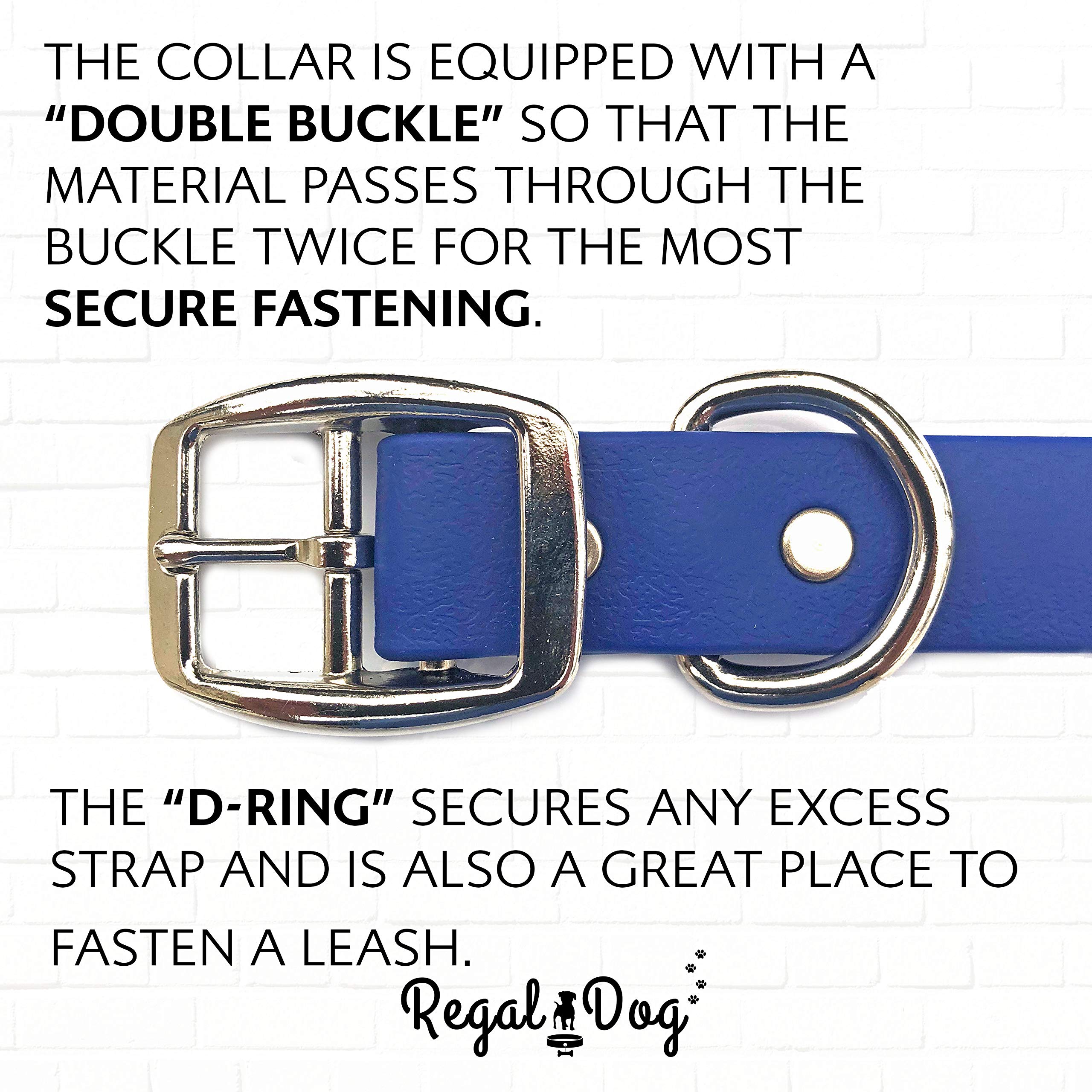 Regal Dog Products Heavy Duty Blue Biothane Dog Collar - Adjustable, Chew Resistant & Waterproof with Double Buckle & D-Ring | Vinyl Coated for Comfort | Perfect for Large Dogs, Outdoor Adventures & Training Sessions