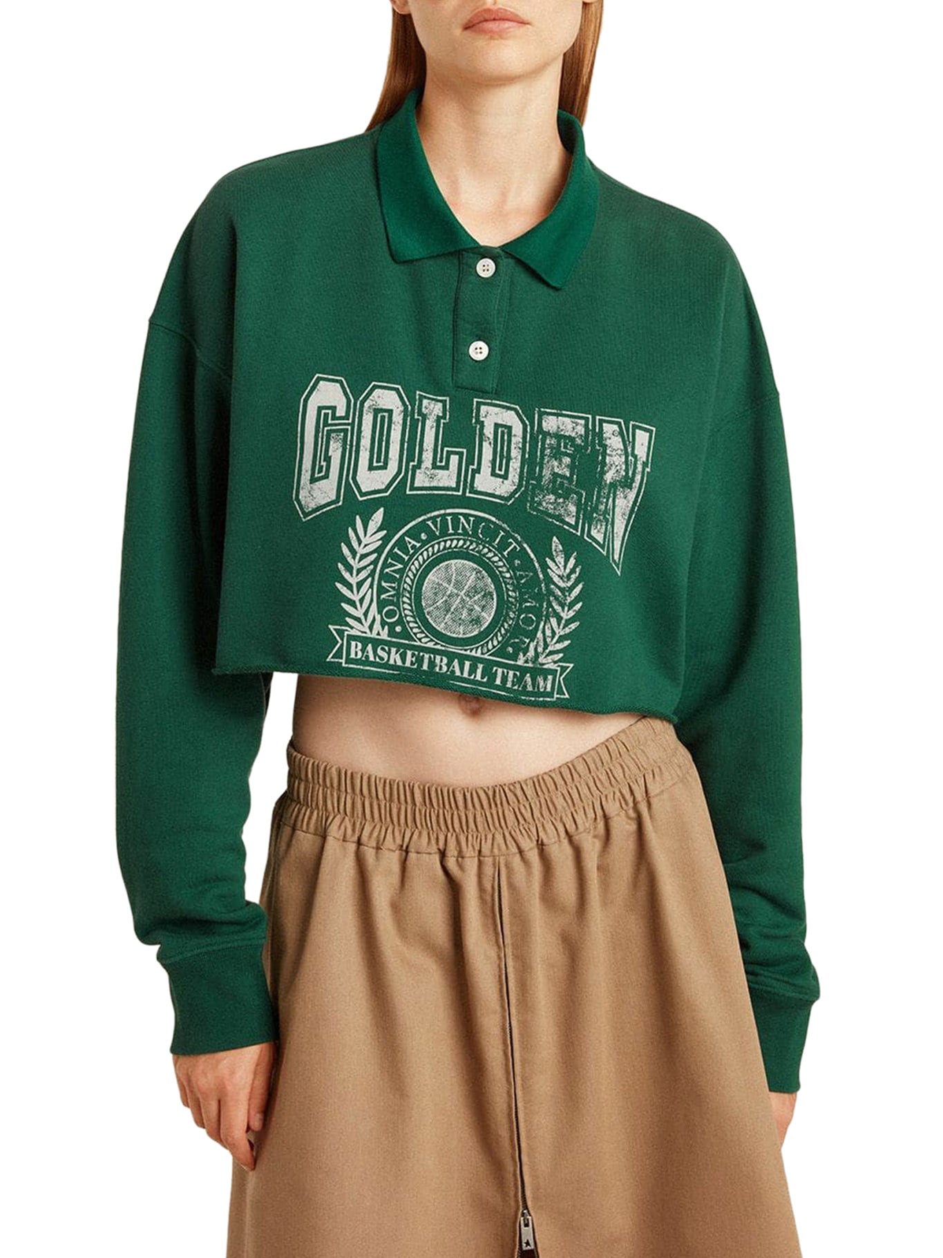 Cropped Polo Sweatshirt with Embroidered Logo - Women's Casual Pullover for Streetwear & Lounge Wear