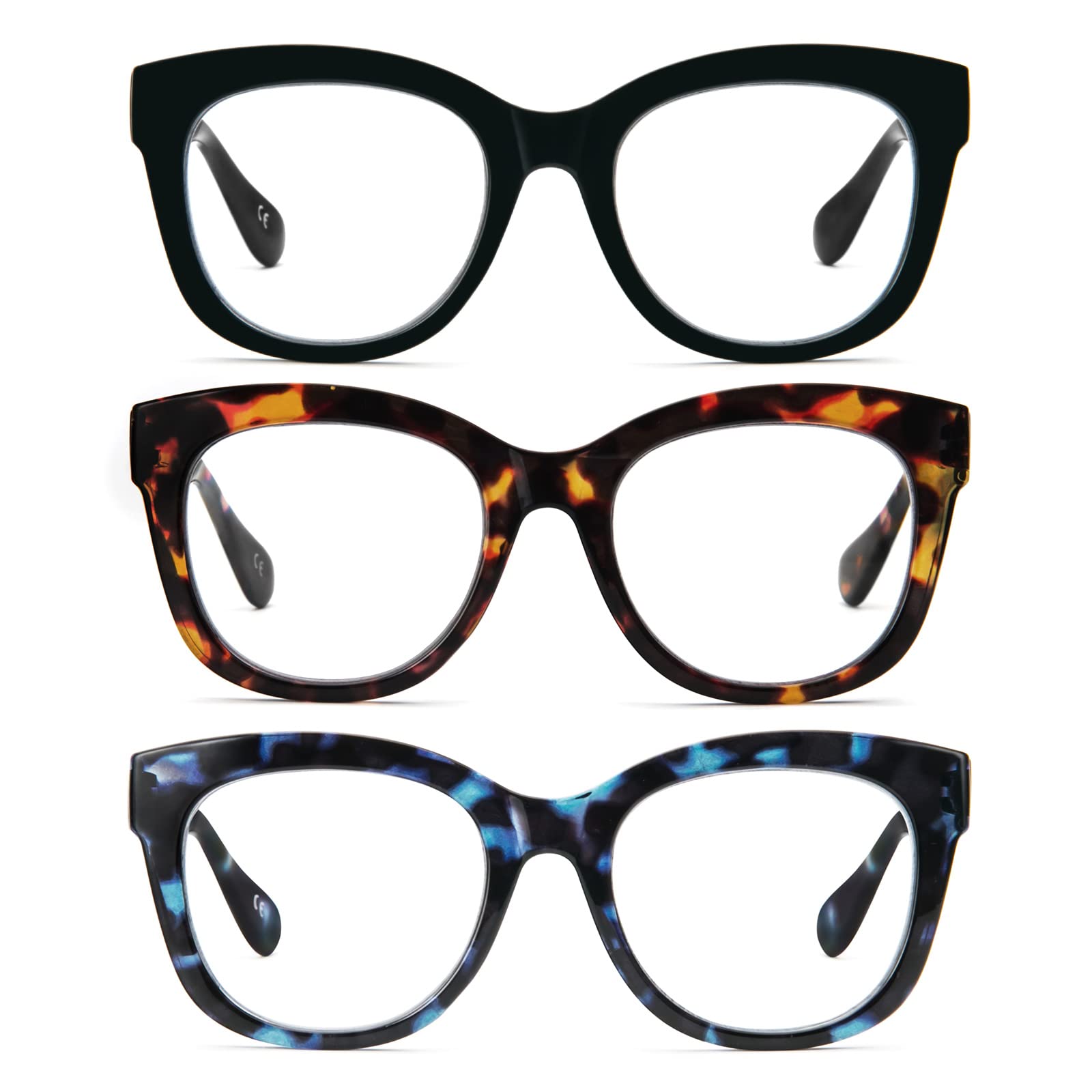 PRTCSLWD Oversized Reading Glasses for Women - 4 Pack Retro Blue Light Blocking Computer Glasses with Spring Hinge | Perfect for Office Work, Screen Time & Reading Books