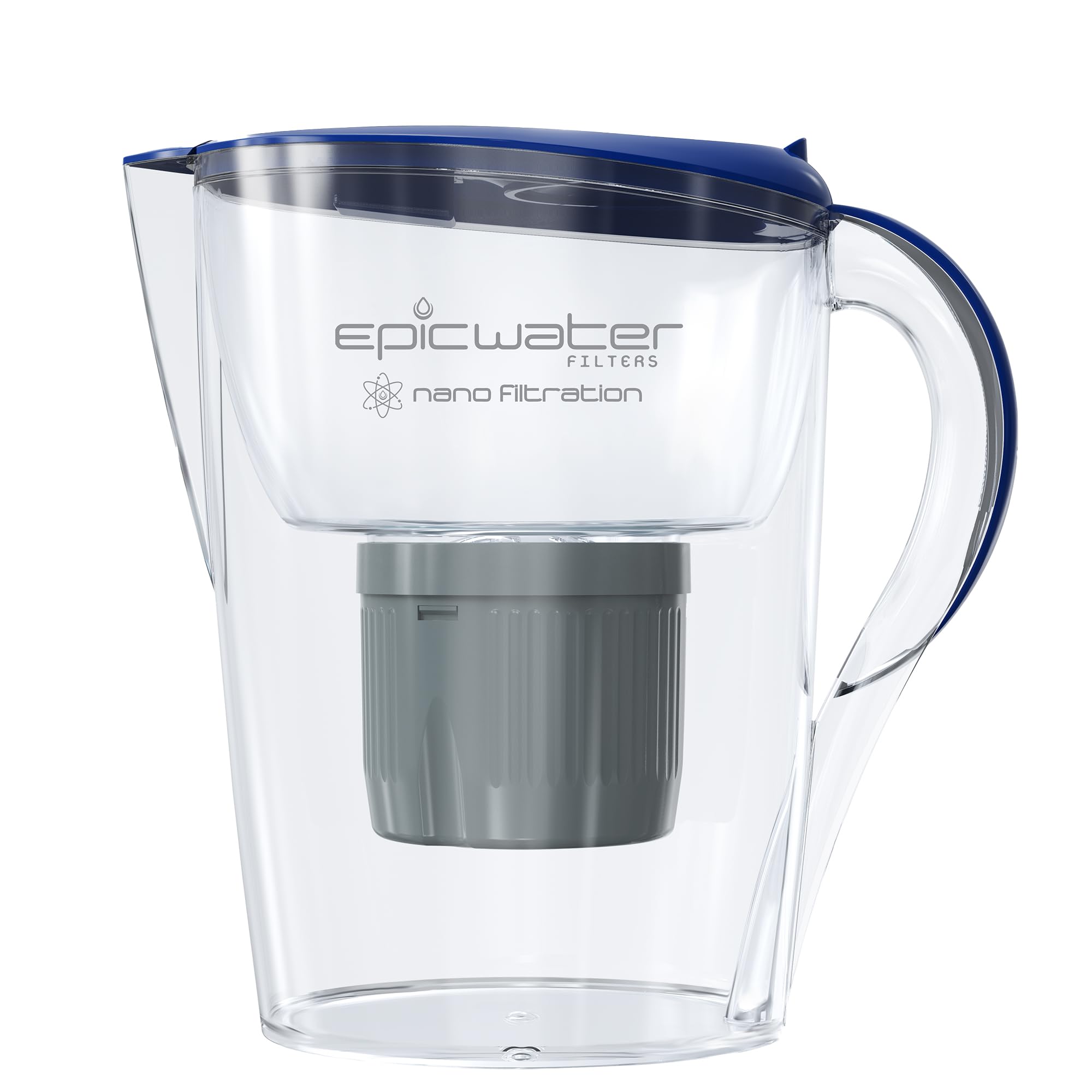 Epic Water Filters Nano 10-Cup Water Filter Pitcher | 150 Gallon Capacity | Removes Viruses, Bacteria, Chlorine & Impurities | Navy Blue Gravity Water Purifier for Home, Office & Emergency Preparedness