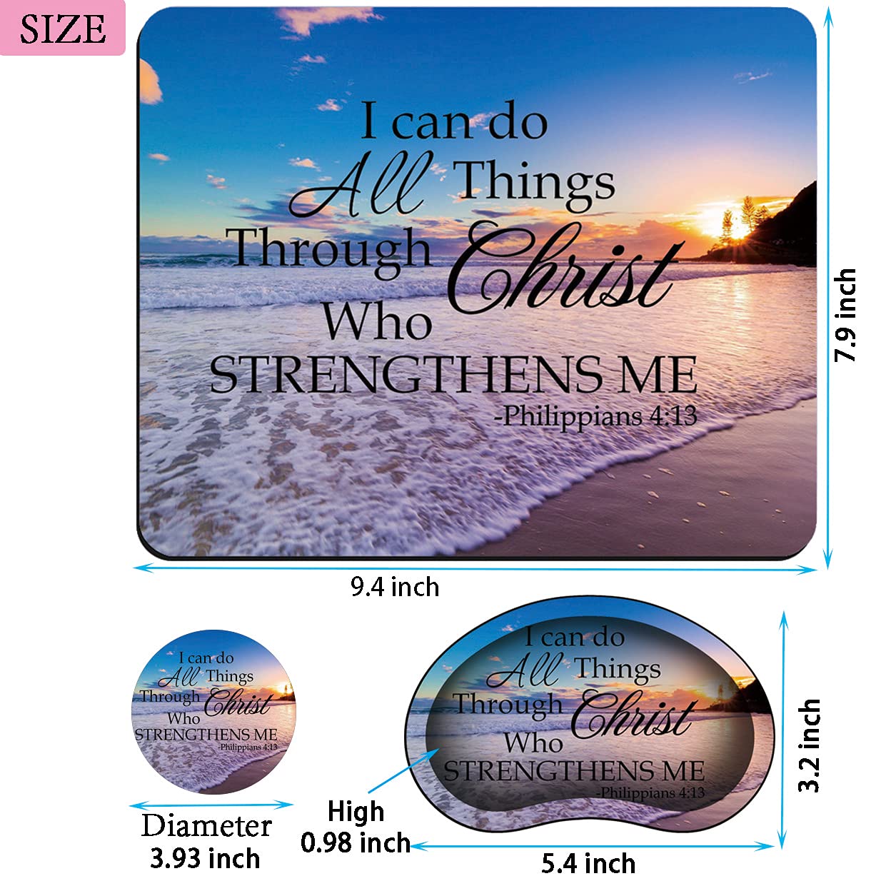 Ergonomic Mouse Pad Set with Memory Foam Wrist Rest & Coaster - Comfortable Gaming & Office Accessories for Laptop/PC - Perfect for Work, Gaming & Bible Study (Philippians 4:13 Inspired)