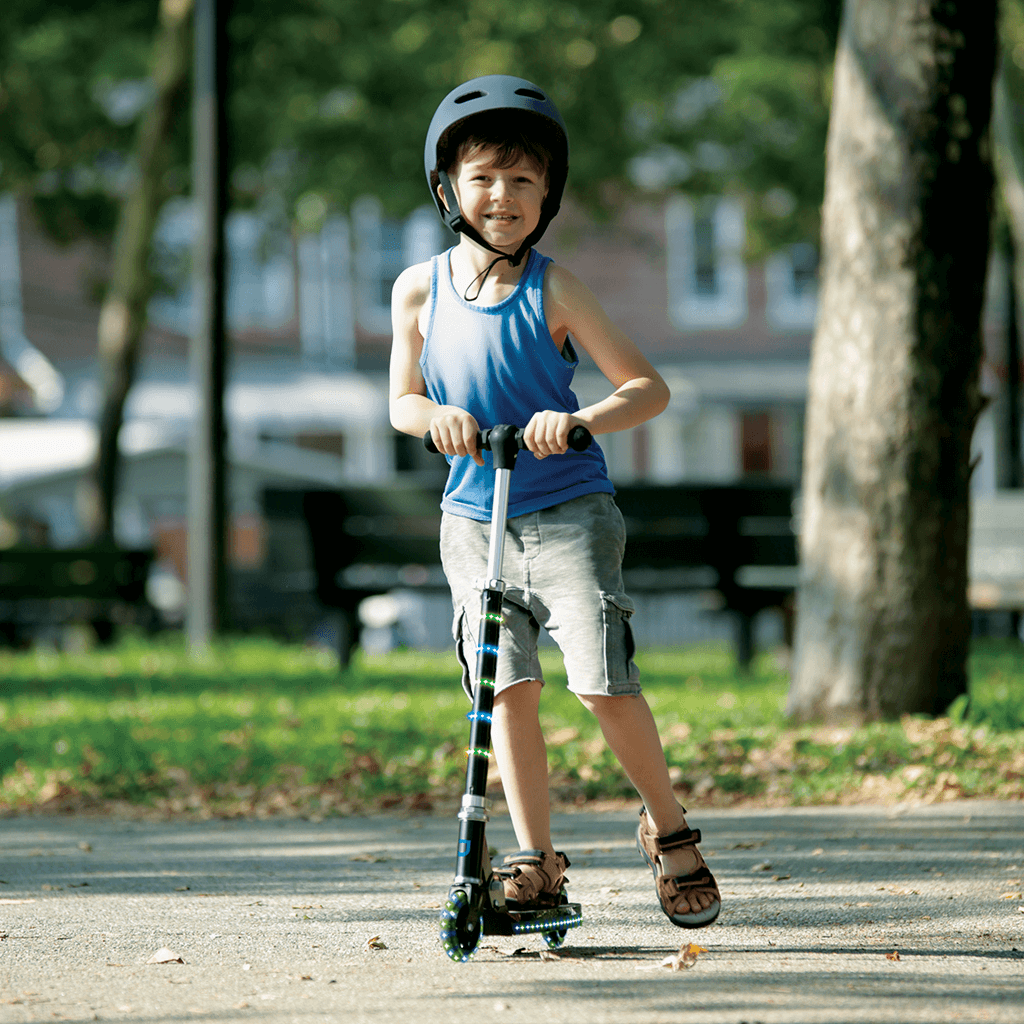 Orbit Light Up Folding Kick Scooter for Kids & Adults - LED Wheel Scooter with Adjustable Handlebar - Perfect for Commuting, Neighborhood Rides & Outdoor Fun