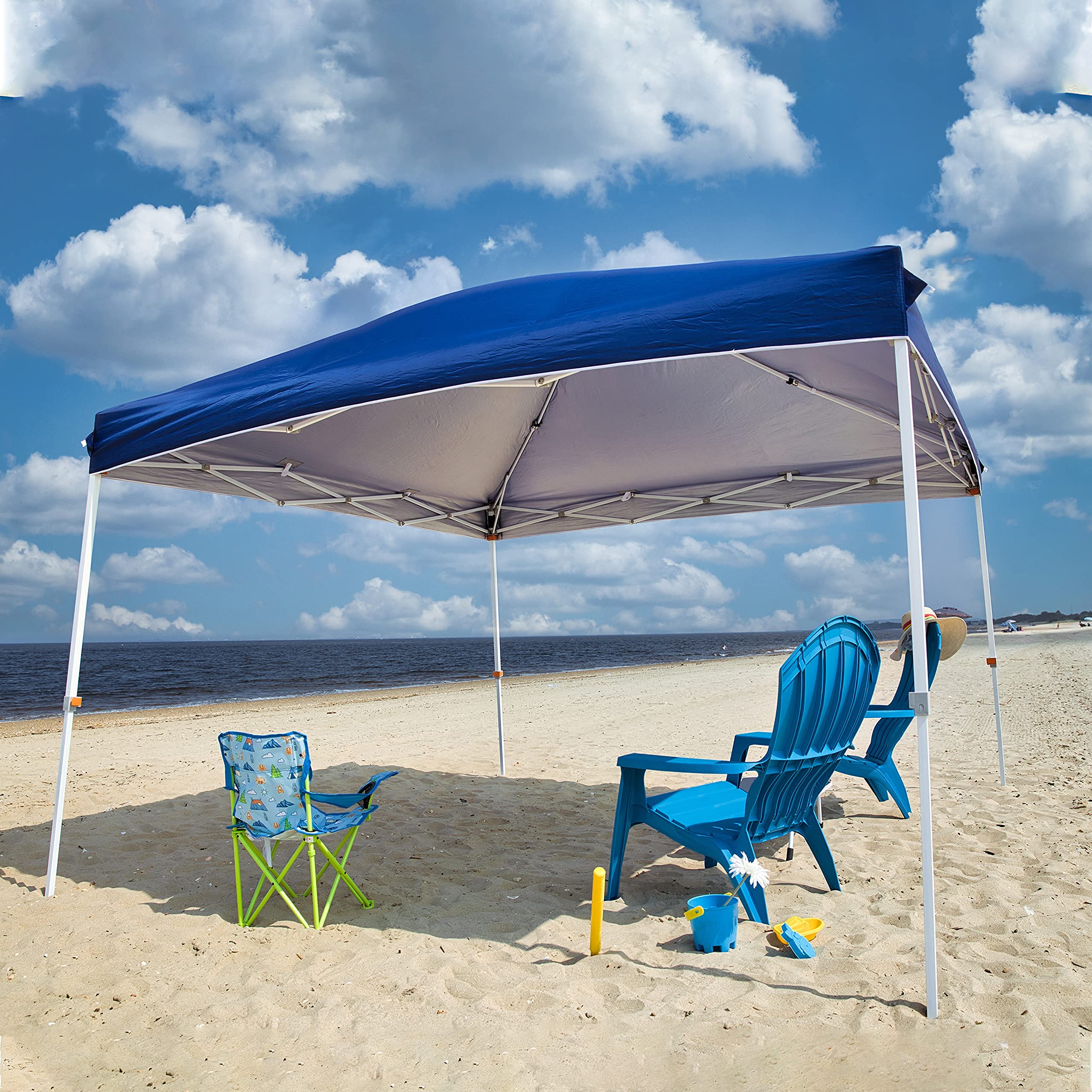 10x10FT Blue Pop Up Canopy Tent - Waterproof Portable Folding Shelter with Roller Bag & 4 Sand Bags - Perfect for Outdoor Parties, Tailgating, Camping, and Beach Events