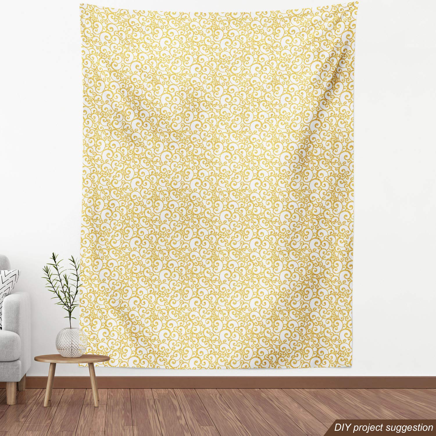 Ambesonne Victorian Floral Fabric - Golden Yellow Ivy Swirls for Upholstery & Home Decor | Antique Motif Fabric by The Yard