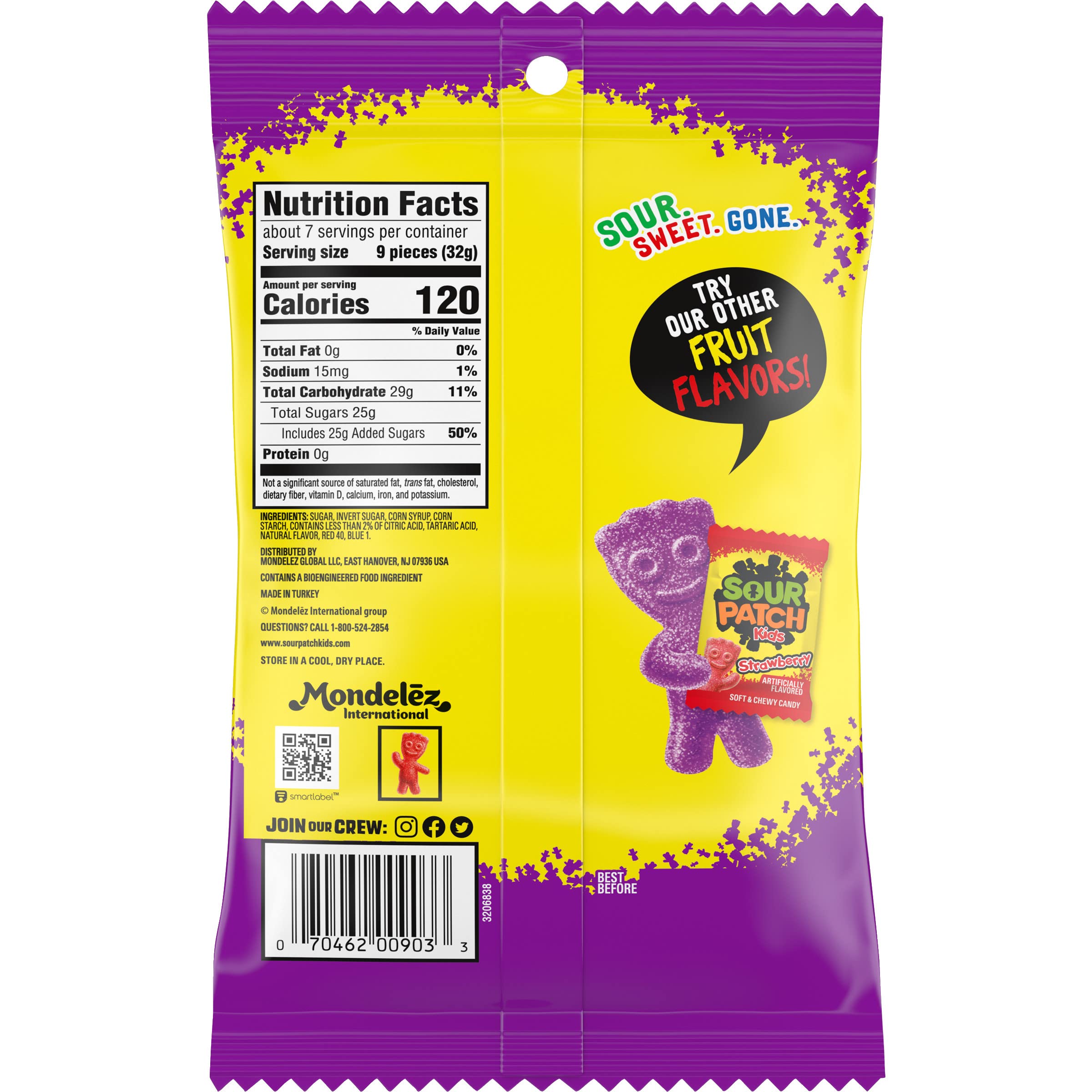 Sour Patch Kids Grape Soft & Chewy Candy - 8.02 oz Pack - Sweet & Tangy Sour Candy for Parties, Movies & Snacking
