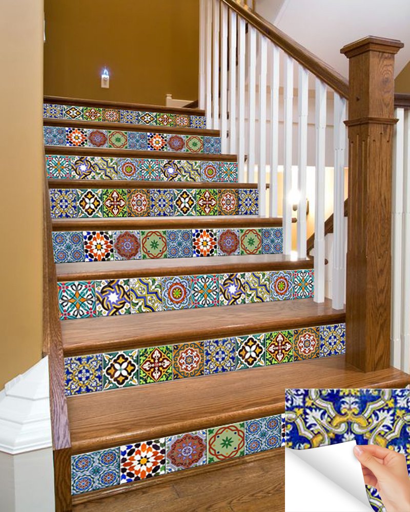 24-Piece Talavera Backsplash Tile Stickers - Authentic Traditional Mexican Style Peel & Stick Decals for Kitchen & Bathroom - Easy to Apply 4x4 Inch Home Decor (Perfect for DIY Kitchen Backsplash, Bathroom Wall Upgrade, Rental Apartment Renovation)
