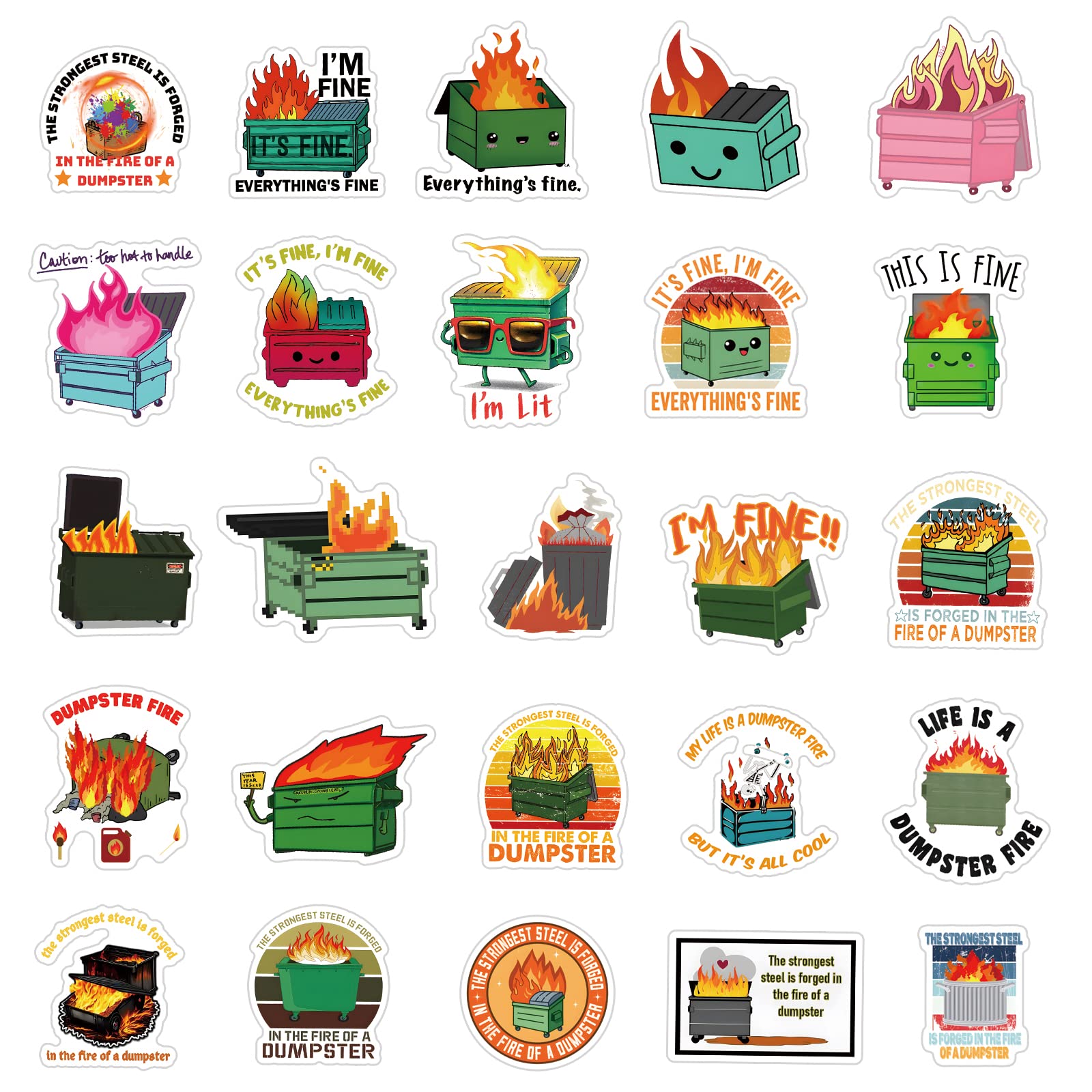 61PCS Dumpster Fire Vinyl Waterproof Stickers - Durable Decals for Scrapbooking, Journals, Laptops, Bumpers, Skateboards & Water Bottles - Fun Cartoon Anime Stickers for Kids, Teens & Adults - Perfect for DIY Crafts, School Supplies & Personalizing Devices