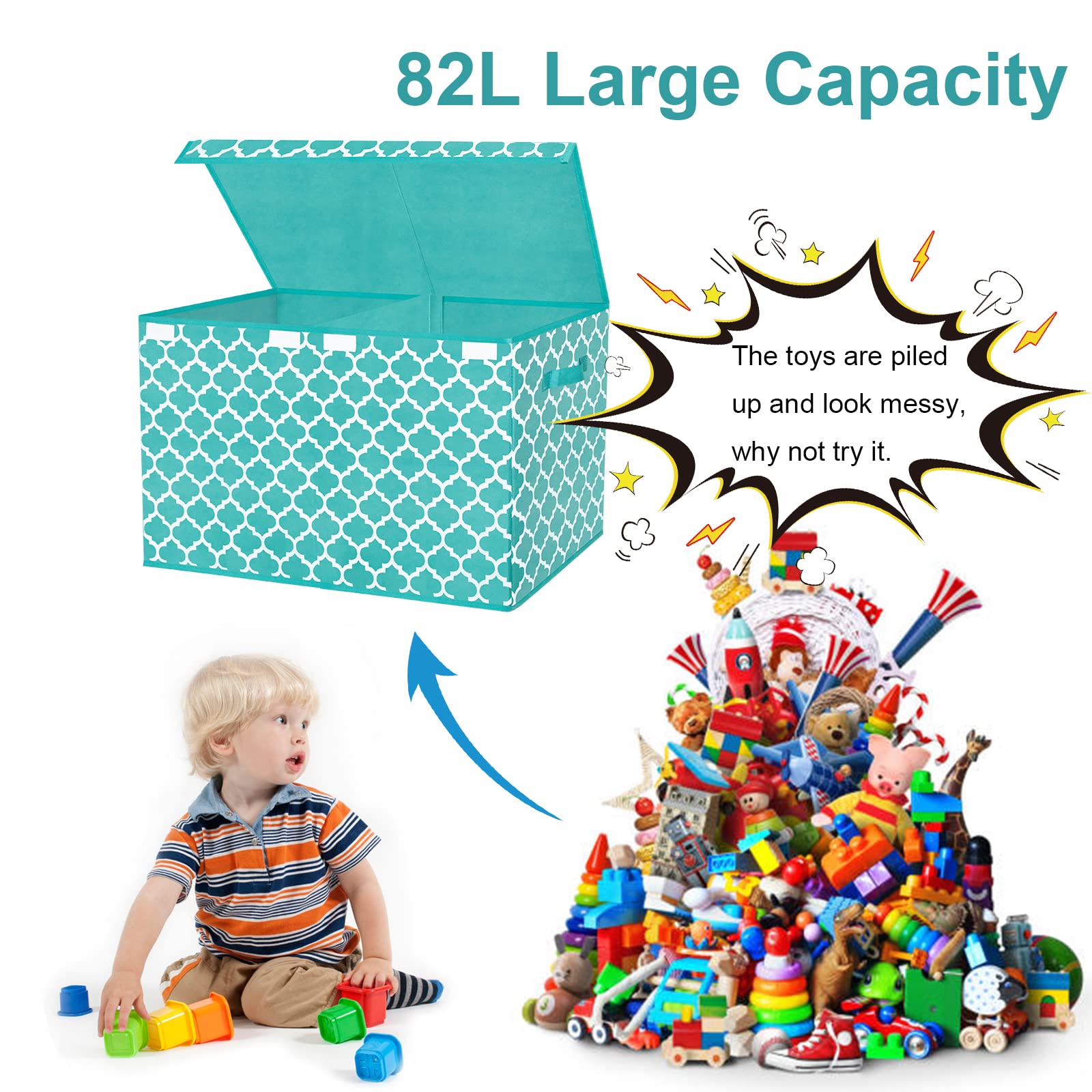 Homyfort Collapsible Toy Storage Box for Girls - Large Toy Chest with Divider & Flip-Top Lid, 24.5