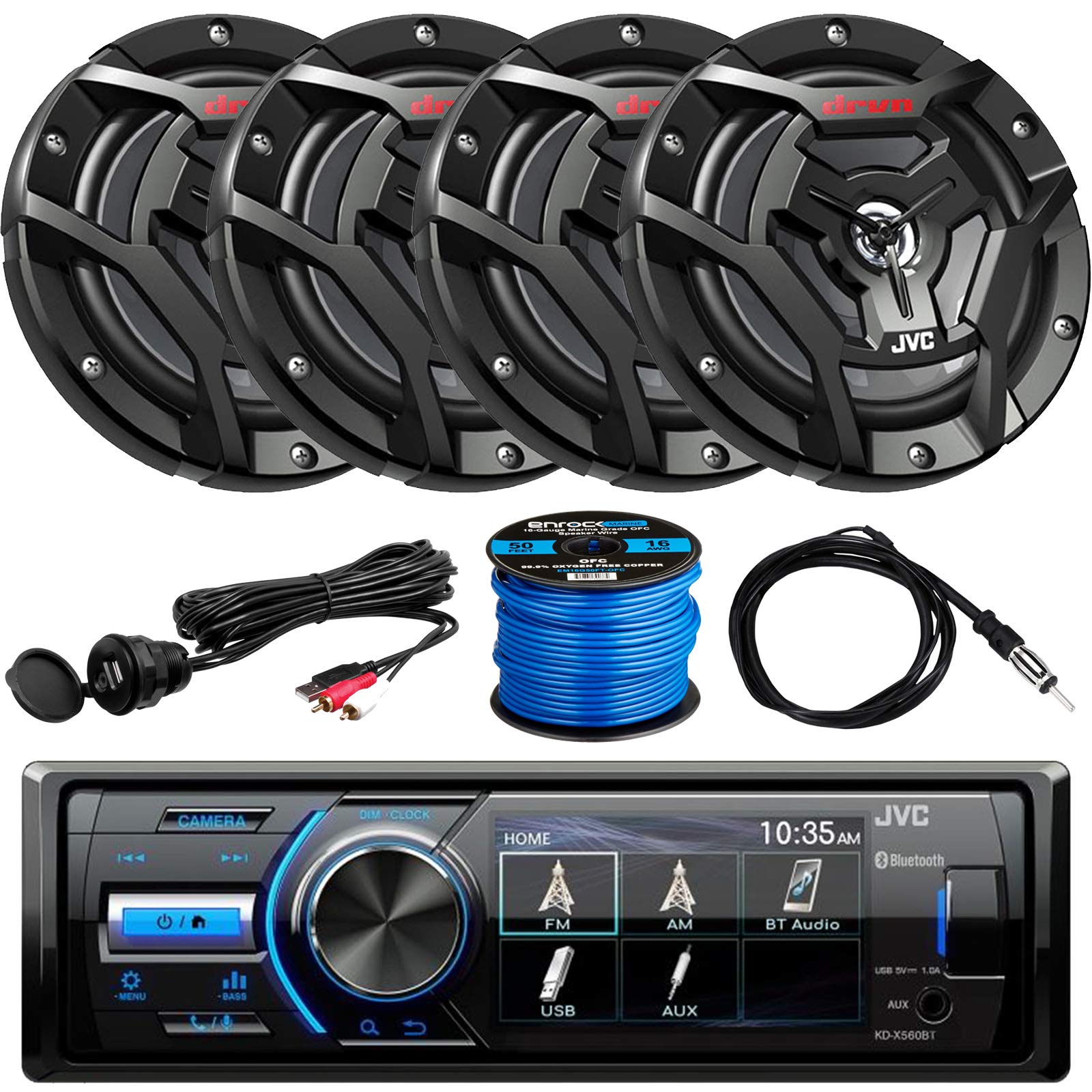 Waterproof Marine & MotorSports Bluetooth Stereo Receiver with USB/AUX Input - 4 x 6.5