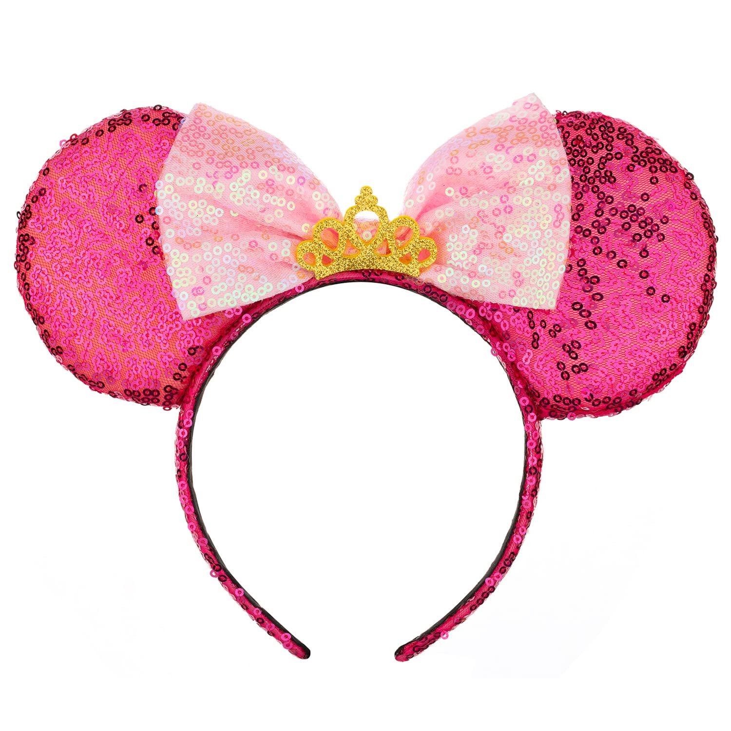 Foeran Shiny Glitter Mouse Ears Headband with Bow - Red/Pink Princess Party Hair Accessories for Women & Girls | Perfect for Disney Cosplay, Birthday Celebrations & Theme Park Visits