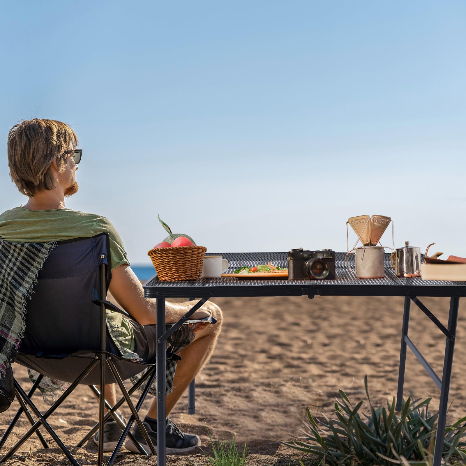 3x2 FT Folding Grill Table - Portable Adjustable Height Camping Table with Desktop & Storage Bag - Lightweight Outdoor Picnic BBQ Table for Backyard, Tailgating & Beach Parties