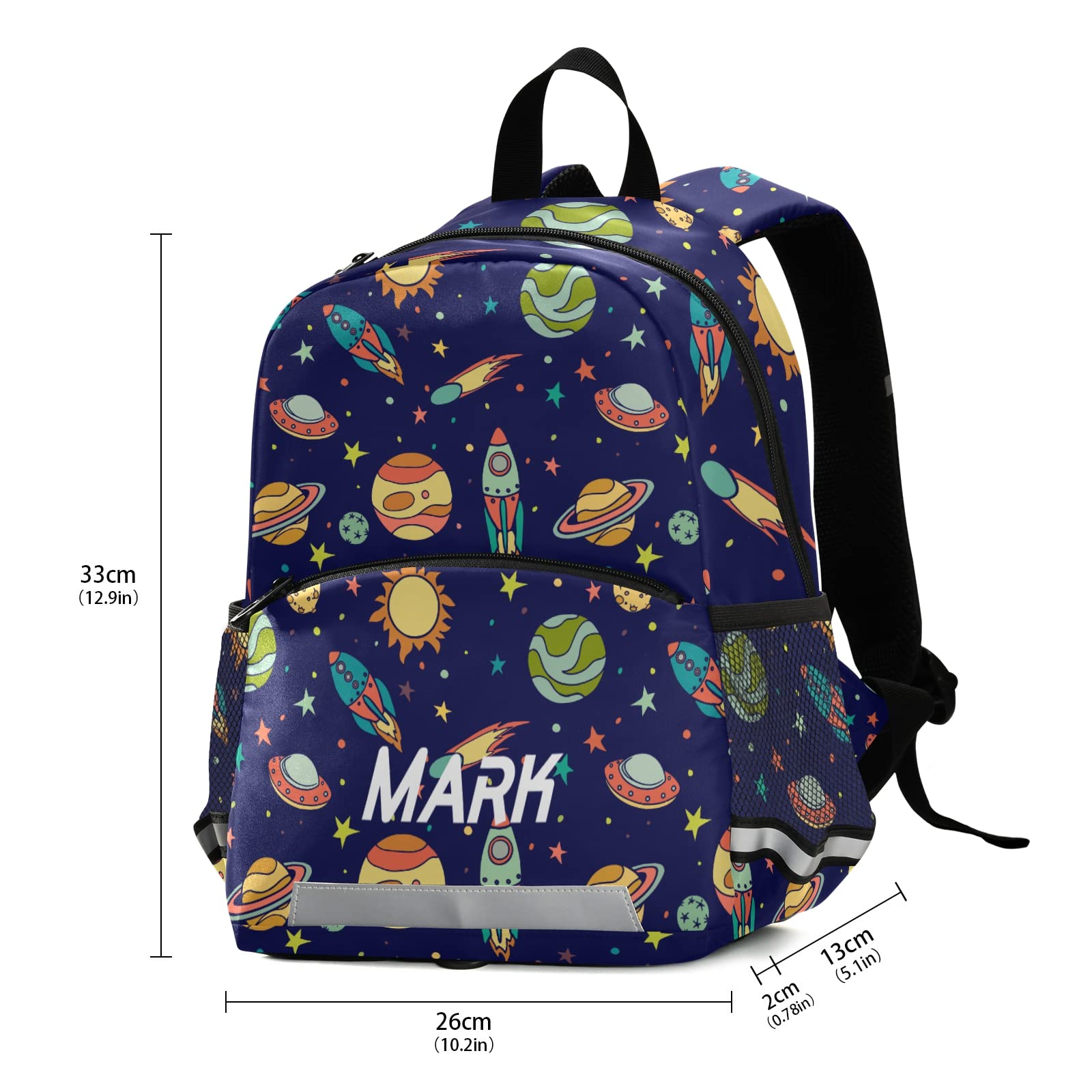 Personalized Space Rocket Planets Kids Backpack with Name/Text - Reflective School Backpack for Toddlers & Preschoolers (Boys & Girls) - Perfect for School, Travel & Daycare Adventures