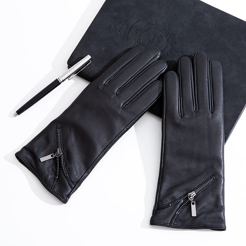 Premium Genuine Leather Winter Gloves for Women - Warm Cashmere & Wool Blend Lining, Touchscreen Compatible, Windproof Driving Gloves (Black, Medium) | Perfect for Outdoor Activities, Commuting & Cold Weather Fashion