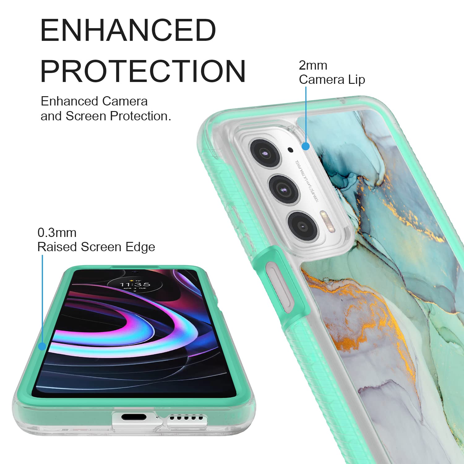 Rosebono Samsung Galaxy S22 Ultra Case - Shockproof Hybrid Protective Cover with Stylish Green Marble Design | Perfect for Everyday Use, Travel & Outdoor Activities