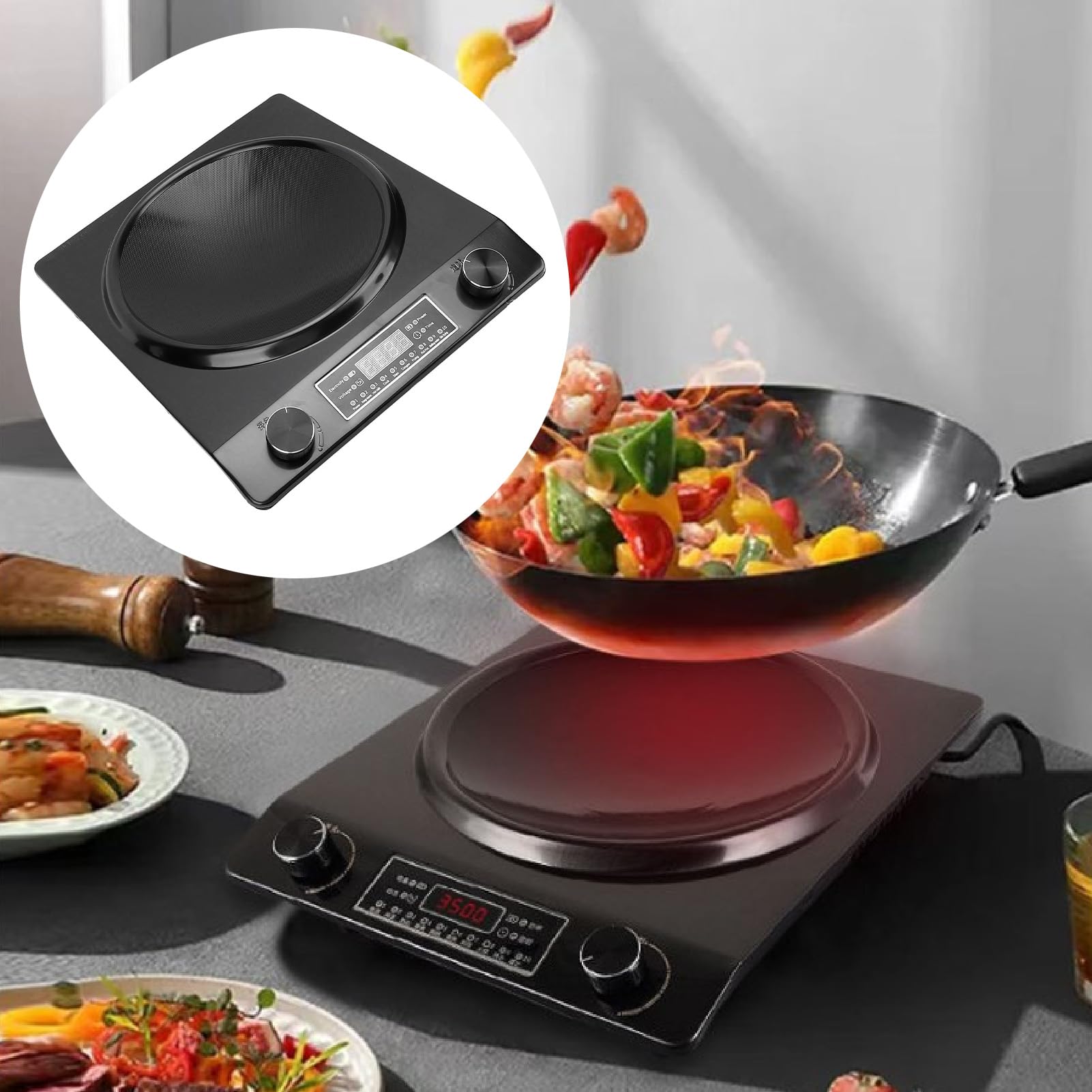 3500W Portable Induction Cooktop with Smart Touch Panel - Aluminum ABS Countertop Induction Cooker for Home Kitchen (110V US Plug) | Perfect for Small Spaces, Dorm Rooms, RV Cooking & Outdoor Use