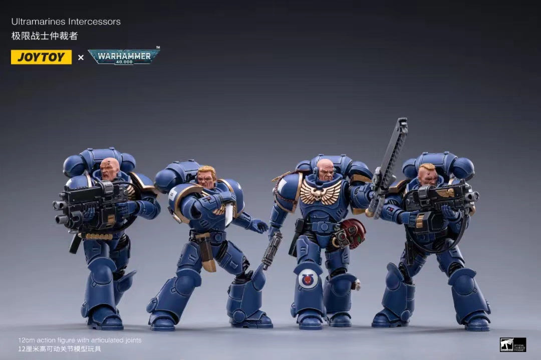JOYTOY 1/18 Scale Warhammer 40K Ultramarines Intercessors Action Figure Set (4PCS) - Highly Detailed Collectible Miniatures for Tabletop Gaming, Display & Warhammer 40K Fans