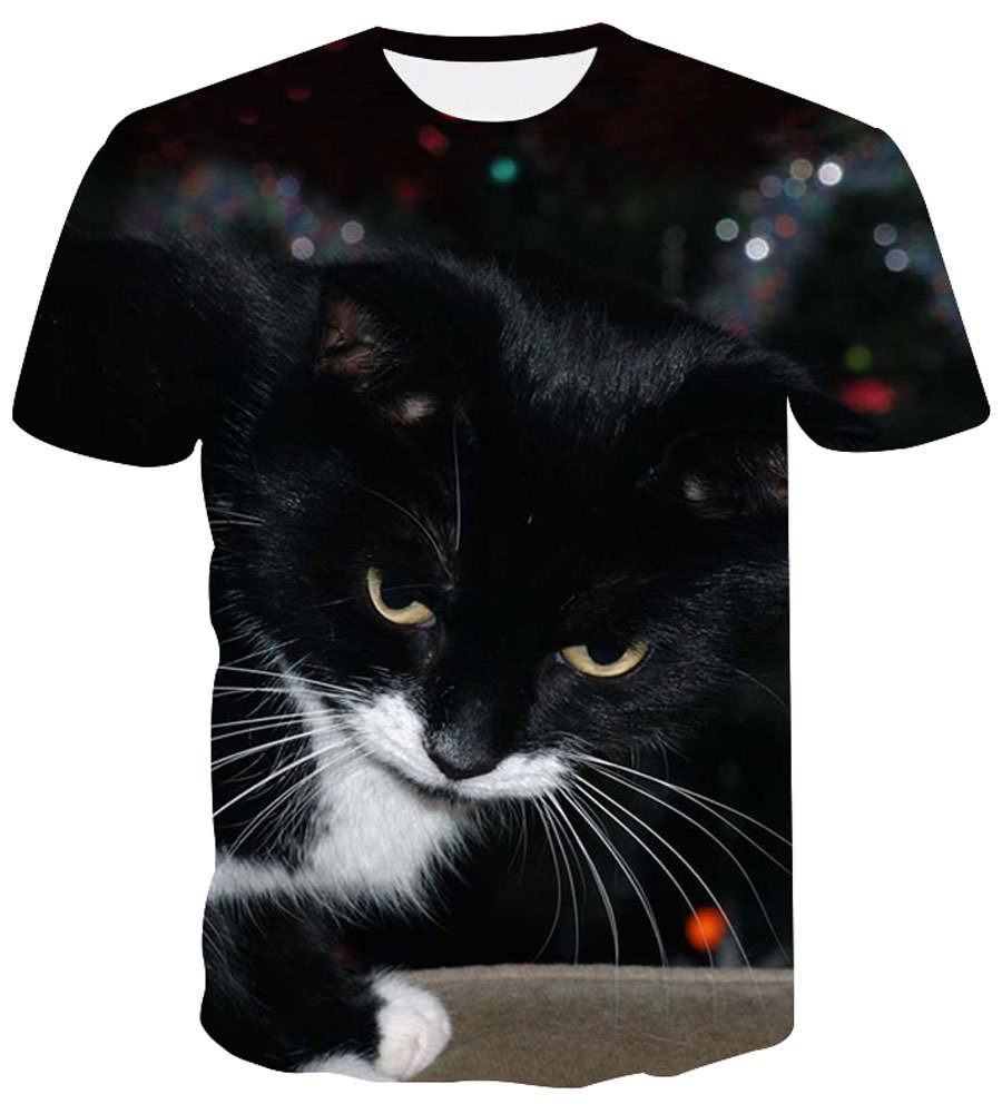 Funny Cat Printed Men's T-Shirt - Cute Casual Hip Hop Tee for Everyday Wear & Street Style Outfits