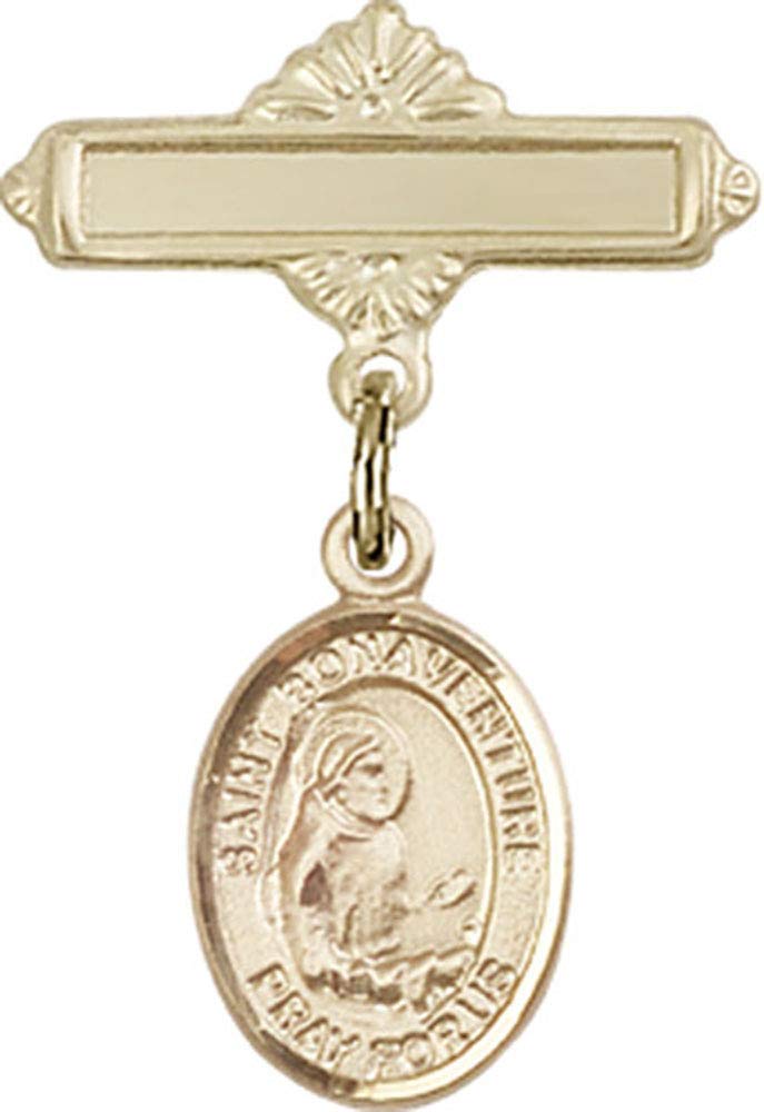 St. Bonaventure Gold Filled Baby Badge with Charm & Polished Pin - Religious Jewelry for Christening, Baptism & First Communion Gifts - Handmade in USA