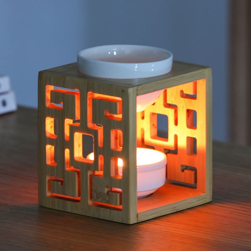 90ML Chinese Hollow Wooden Essential Oil Burner - Aromatherapy Wax Melt Diffuser with Candle Holder for Yoga, Spa, Home, Bedroom Decor & Gifts | Perfect for Relaxation, Meditation & Stress Relief