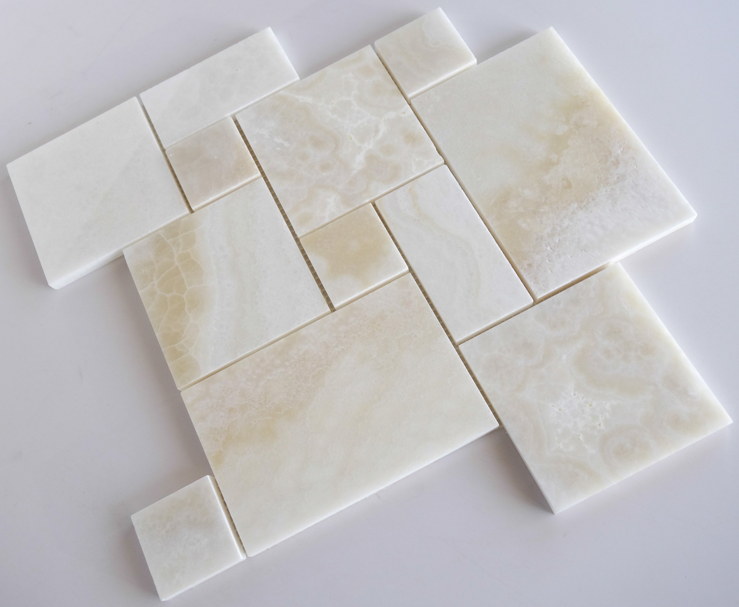 Premium White Onyx Opus Mini Pattern Mosaic Tile - Cross-Cut Polished Natural Stone - Box of 5 Sheets (10 sq ft) - Perfect for Bathroom Backsplash, Kitchen Wall, and Shower Floor Decor