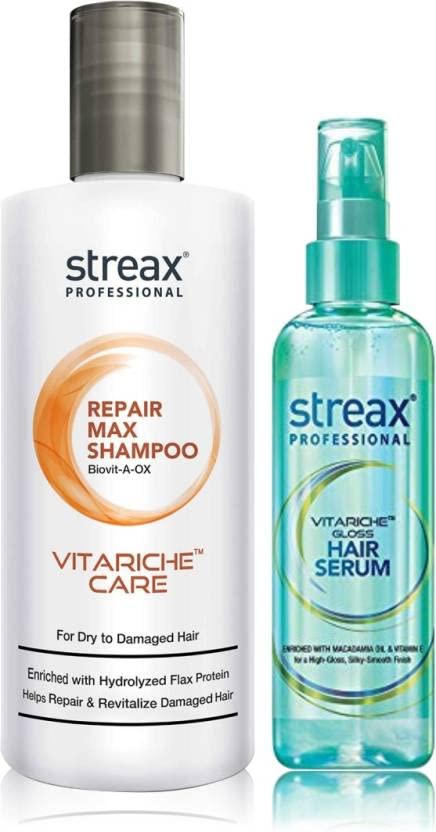 Streax Hair Repair Shampoo 300ml & Serum 100ml Set - Damaged Hair Treatment Kit for Dry, Frizzy Hair - At-Home Salon Quality Hair Care for Women & Men
