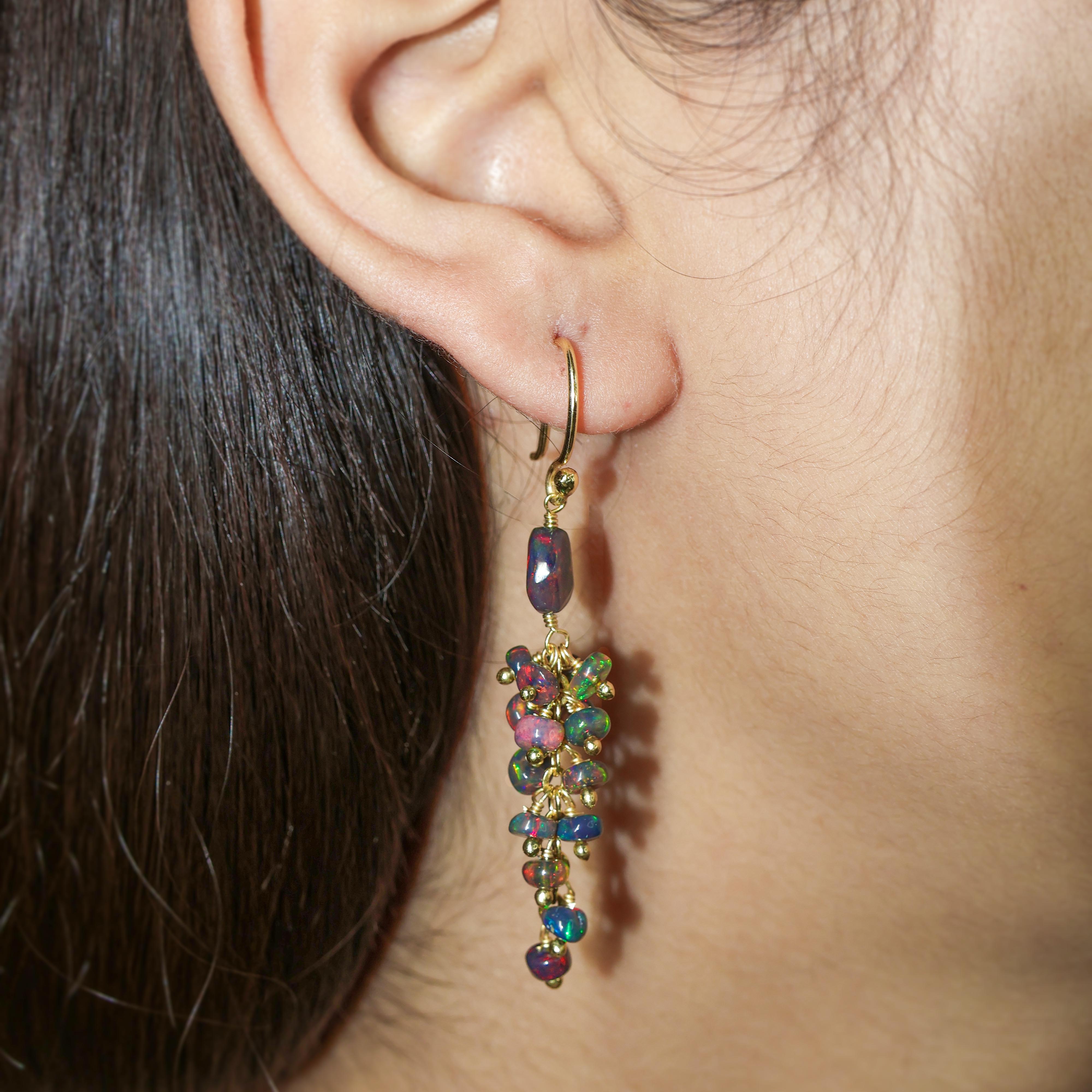 Handmade Wire Wrapped Black Opal Dangle Earrings for Women | Sterling Silver Bohemian Jewelry | Perfect for Parties, Weddings & Special Occasions