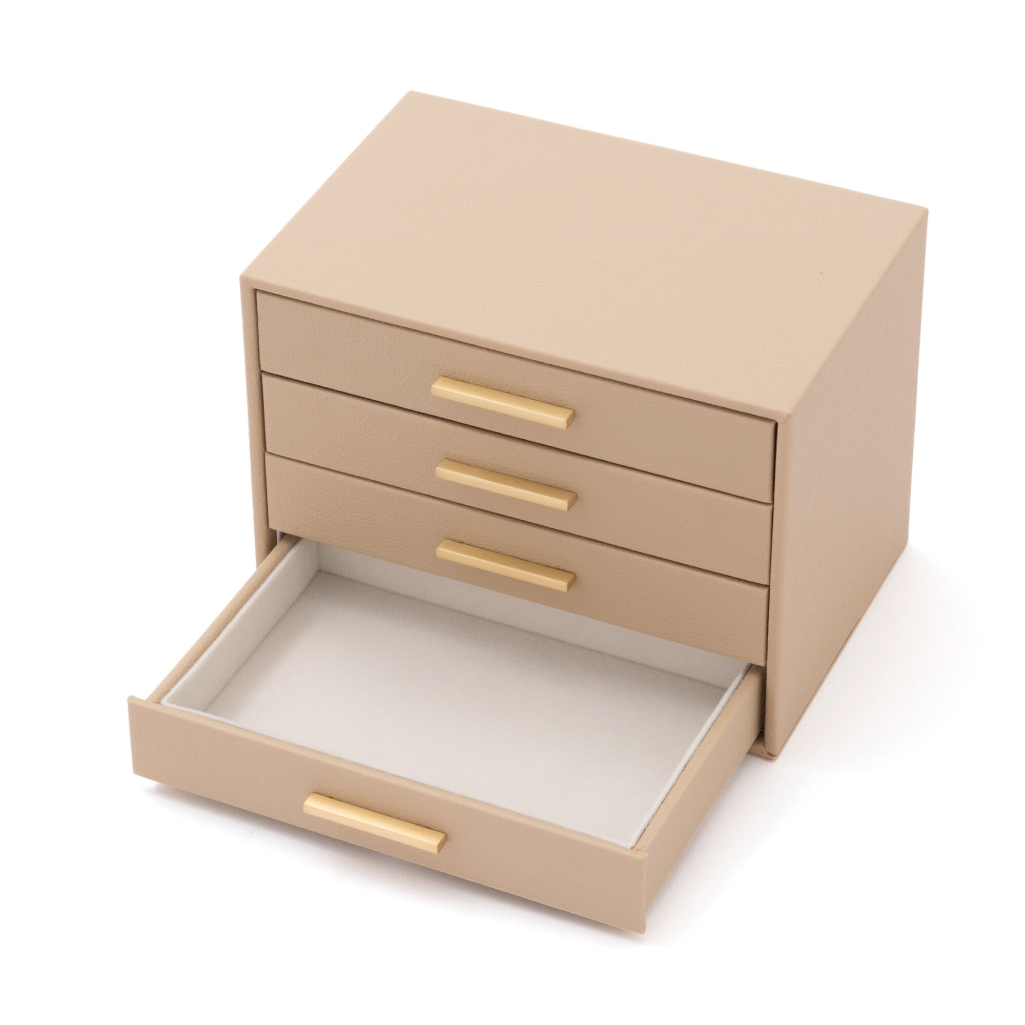 Elegant 4-Section Beige Jewelry Organizer Box for Necklaces, Rings & Earrings - Perfect for Bedroom Vanity, Travel & Gift Giving